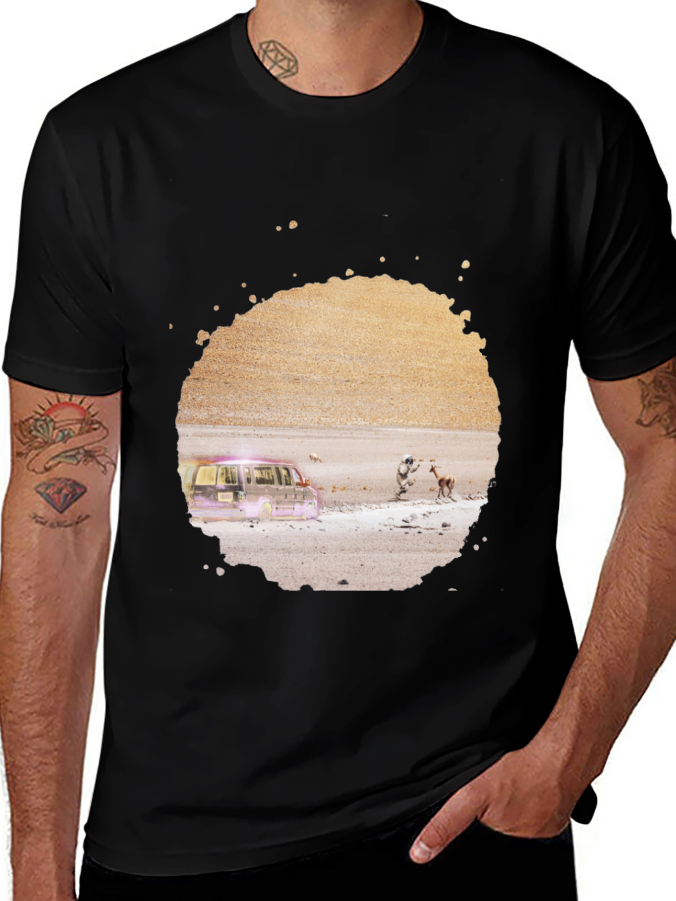 Abstract Desert Scene Graphic Tee - Black