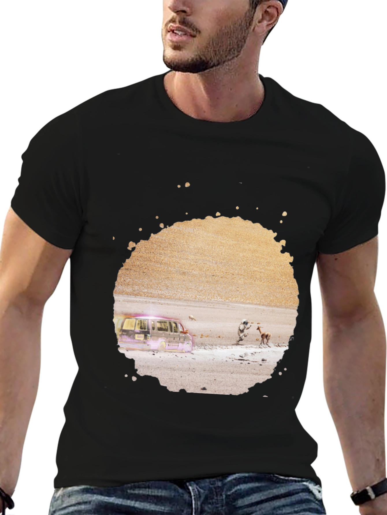Abstract Desert Scene Graphic Tee - Black