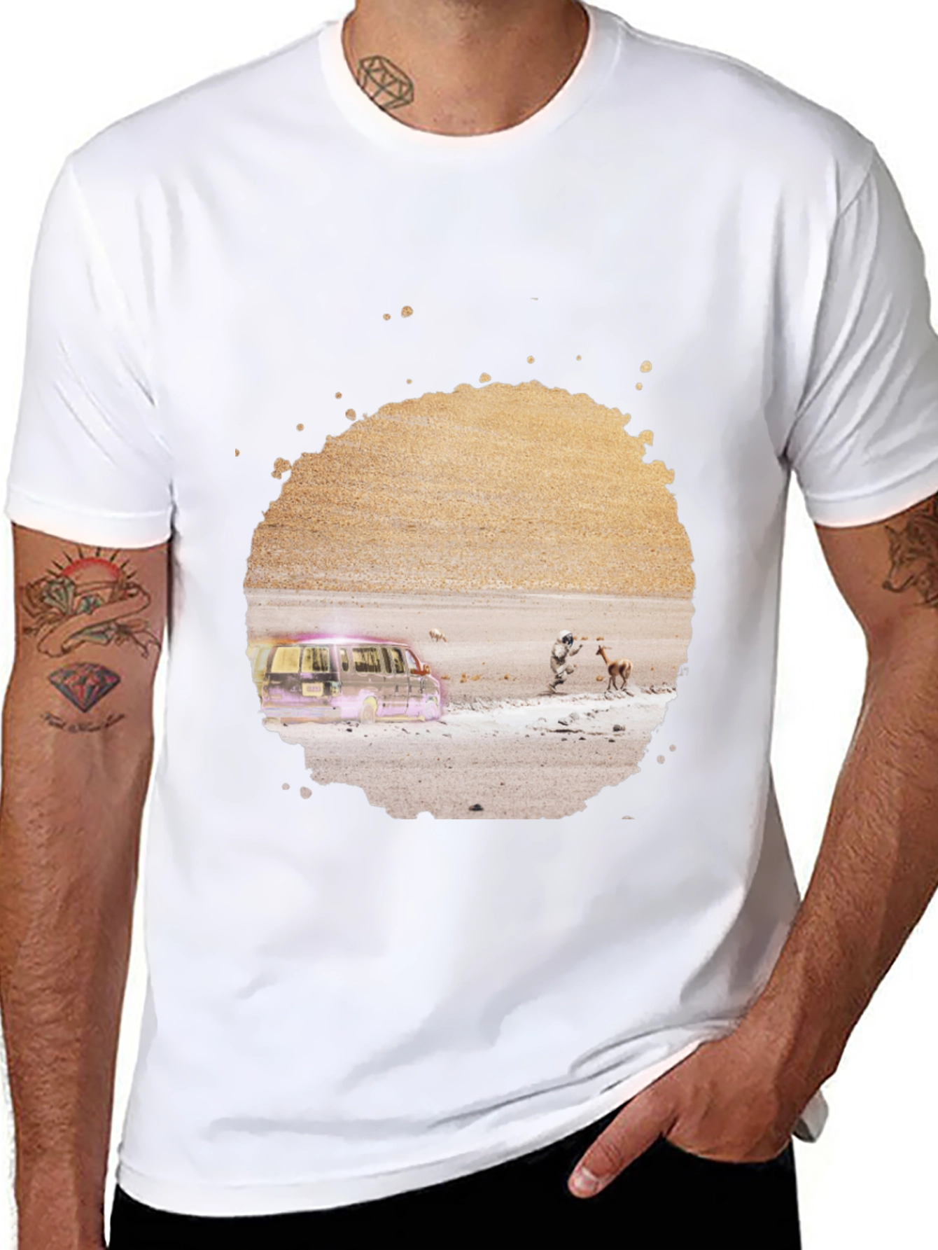 Abstract Desert Scene Graphic Tee - Black