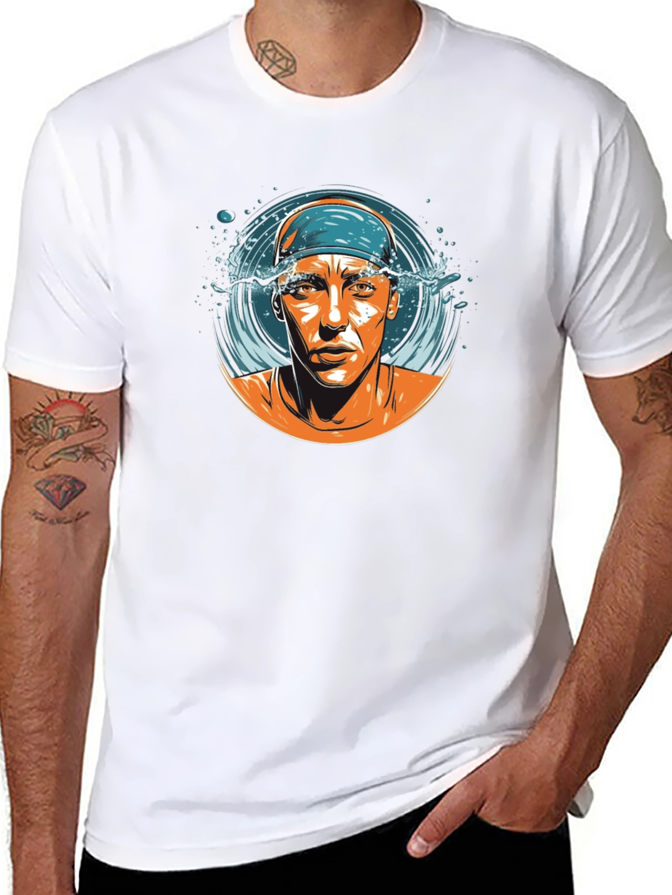Swimmer Graphic T-Shirt - Black Cotton Tee
