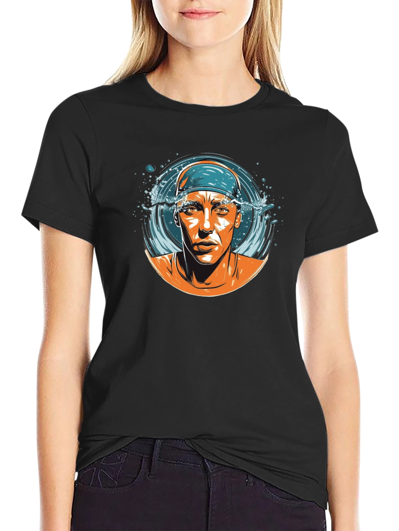 Swimmer Graphic T-Shirt - Black Cotton Tee