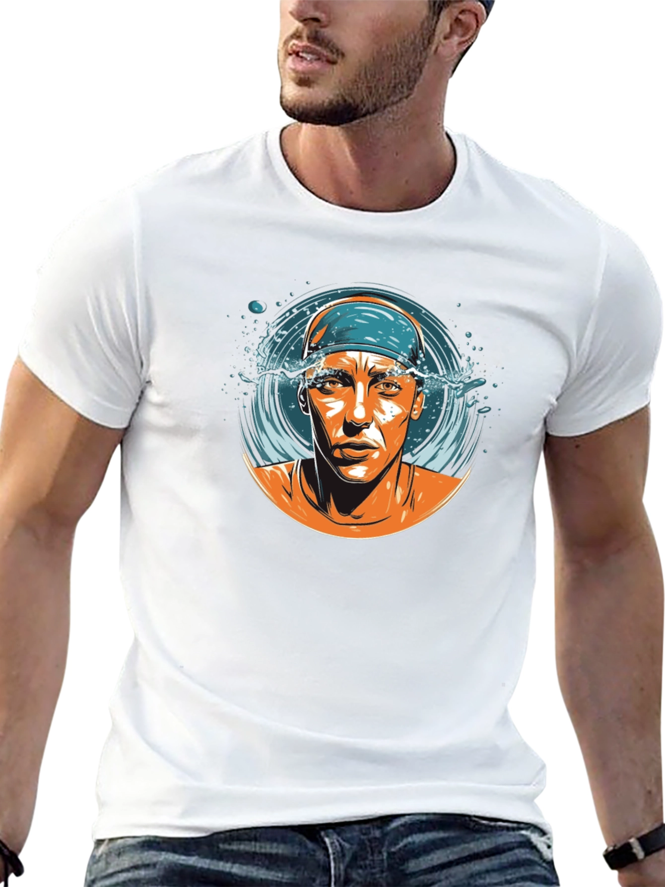 Swimmer Graphic T-Shirt - Black Cotton Tee