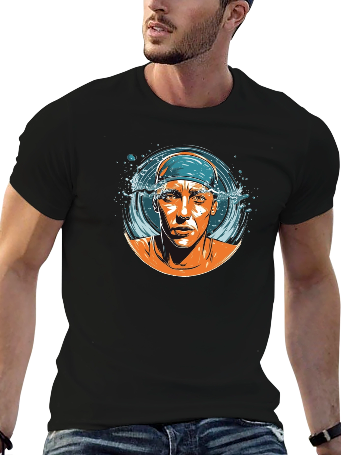 Swimmer Graphic T-Shirt - Black Cotton Tee
