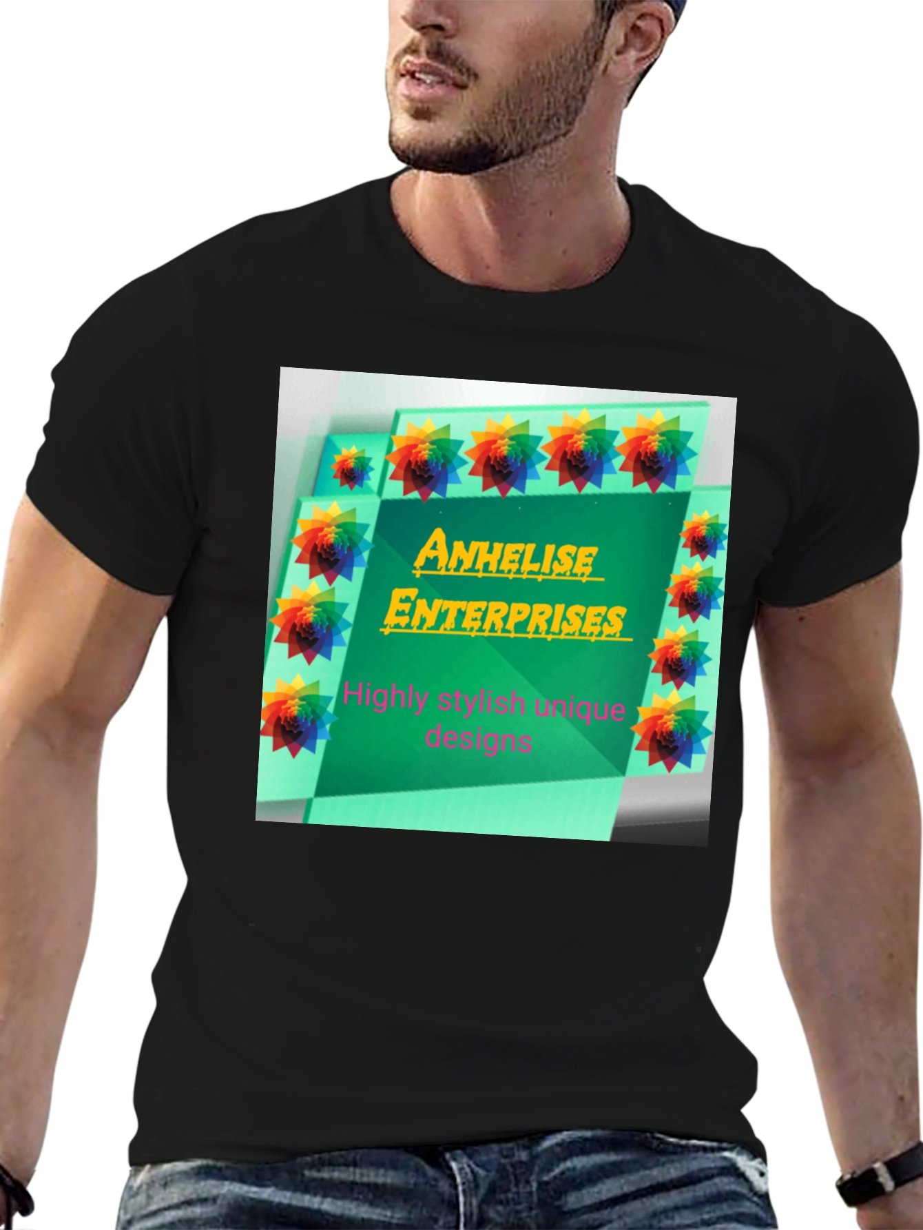Stylish Black Tee with Anhelise Enterprises Design
