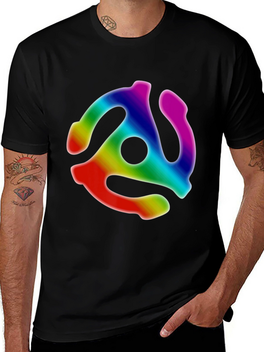Retro Rainbow Record Adapter Black T-Shirt