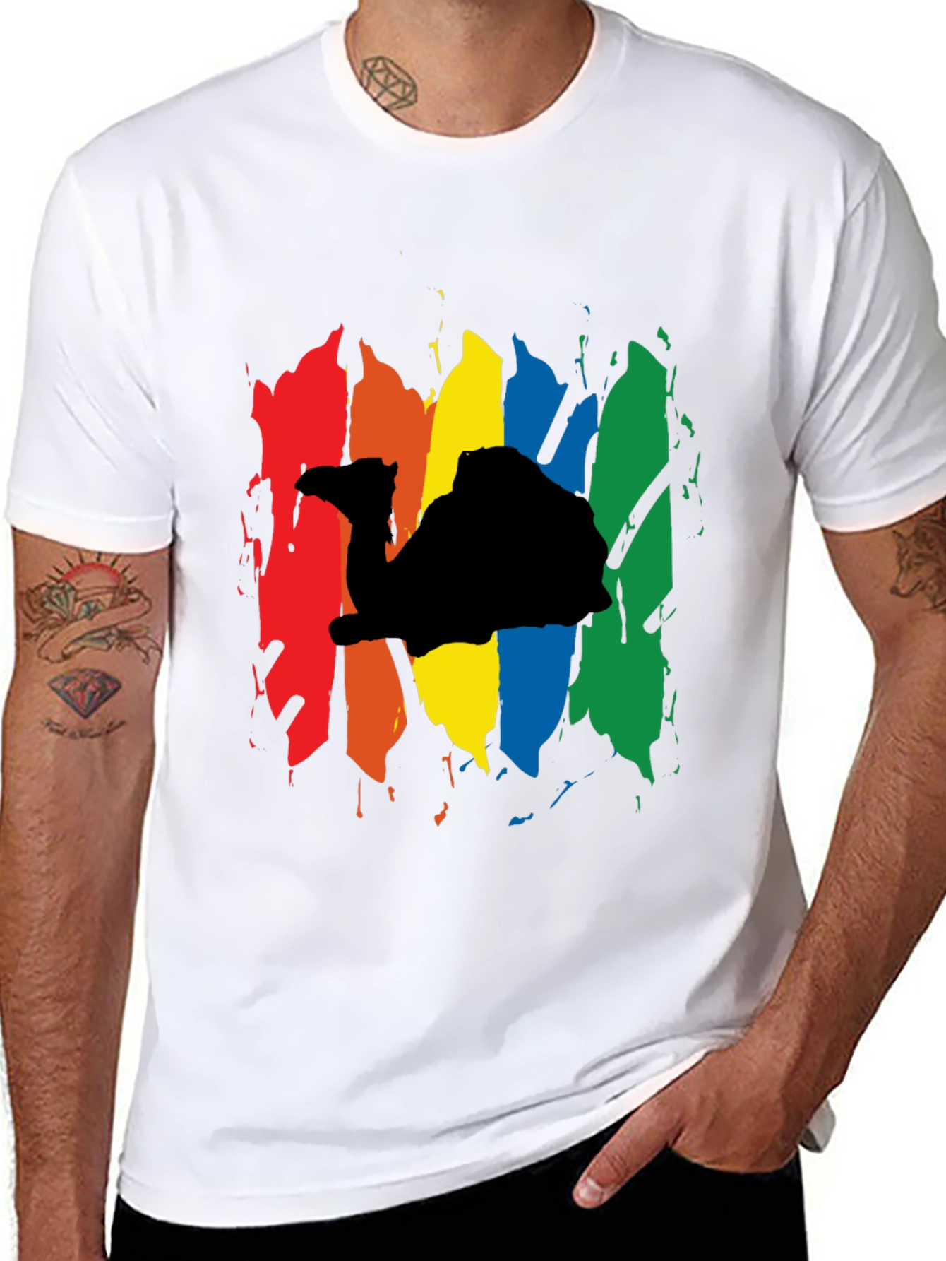 Rainbow Camel Graphic Black T-Shirt
