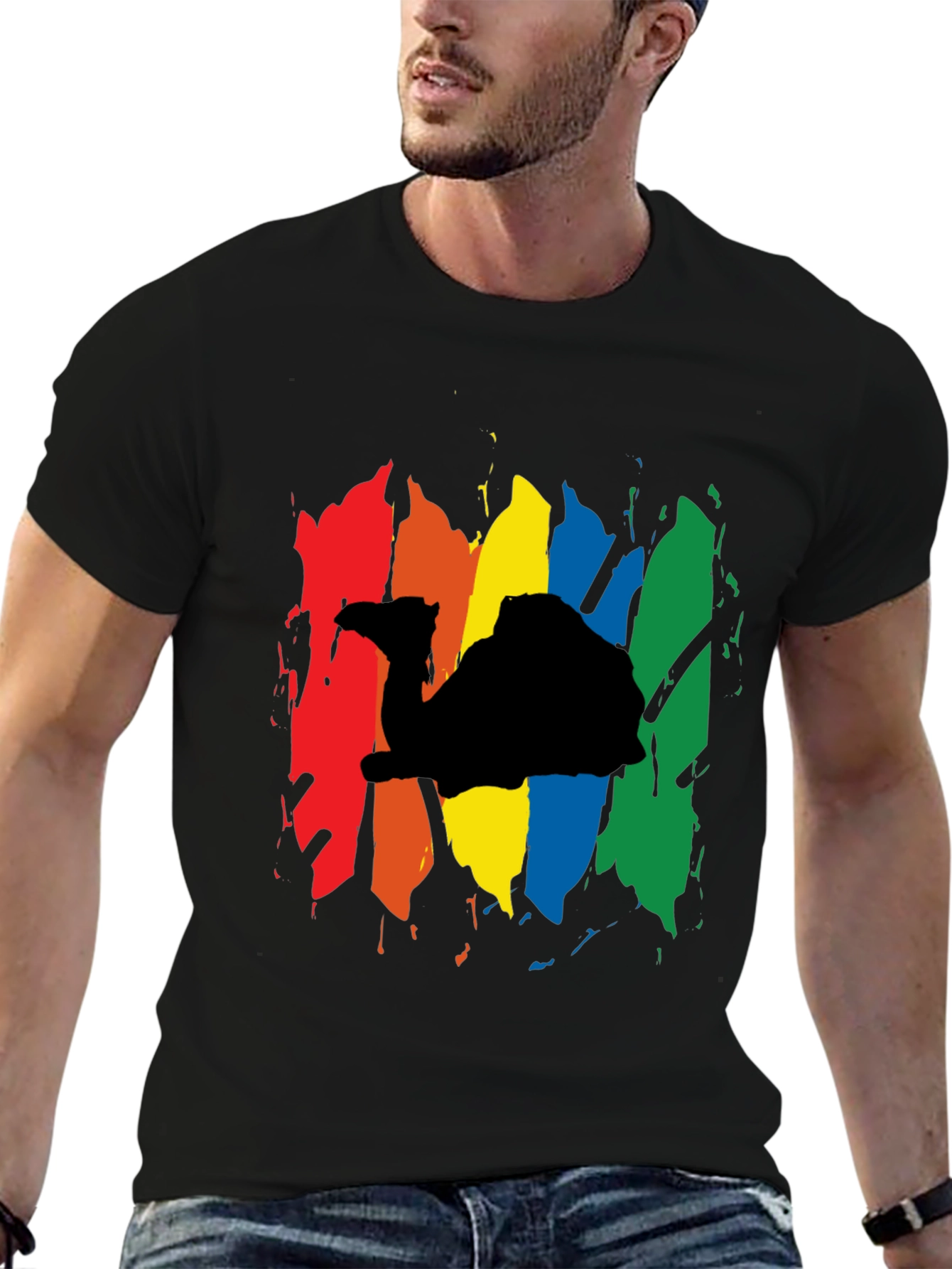 Rainbow Camel Graphic Black T-Shirt