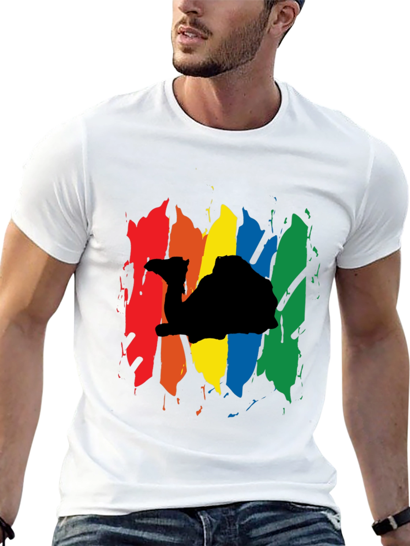 Rainbow Camel Graphic Black T-Shirt