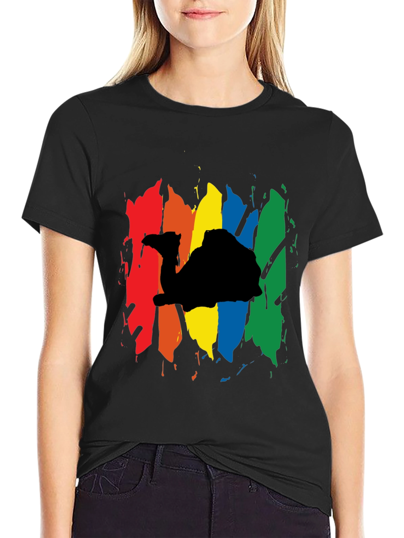 Rainbow Camel Graphic Black T-Shirt