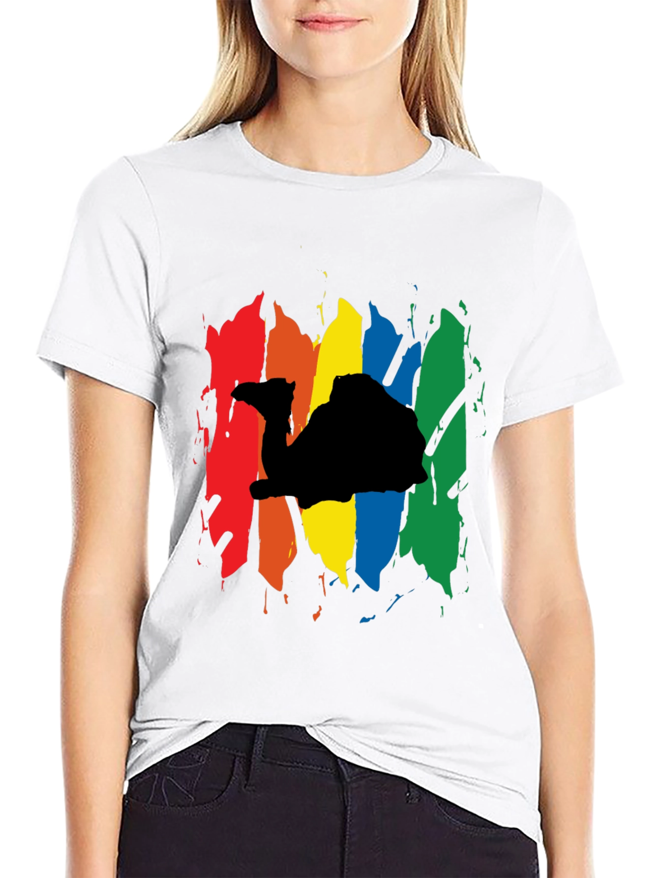 Rainbow Camel Graphic Black T-Shirt