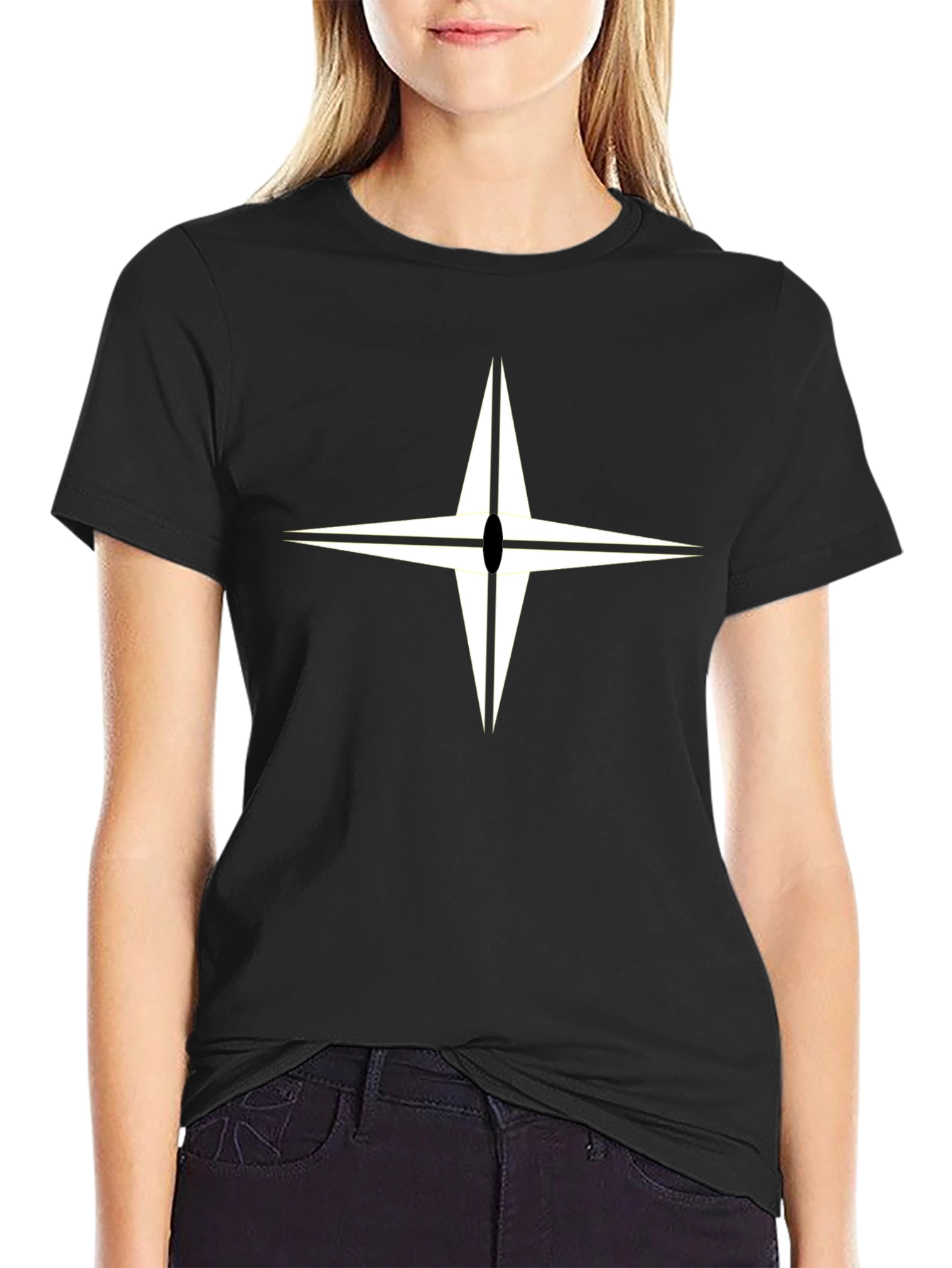 Black T-Shirt with Compass Star Graphic