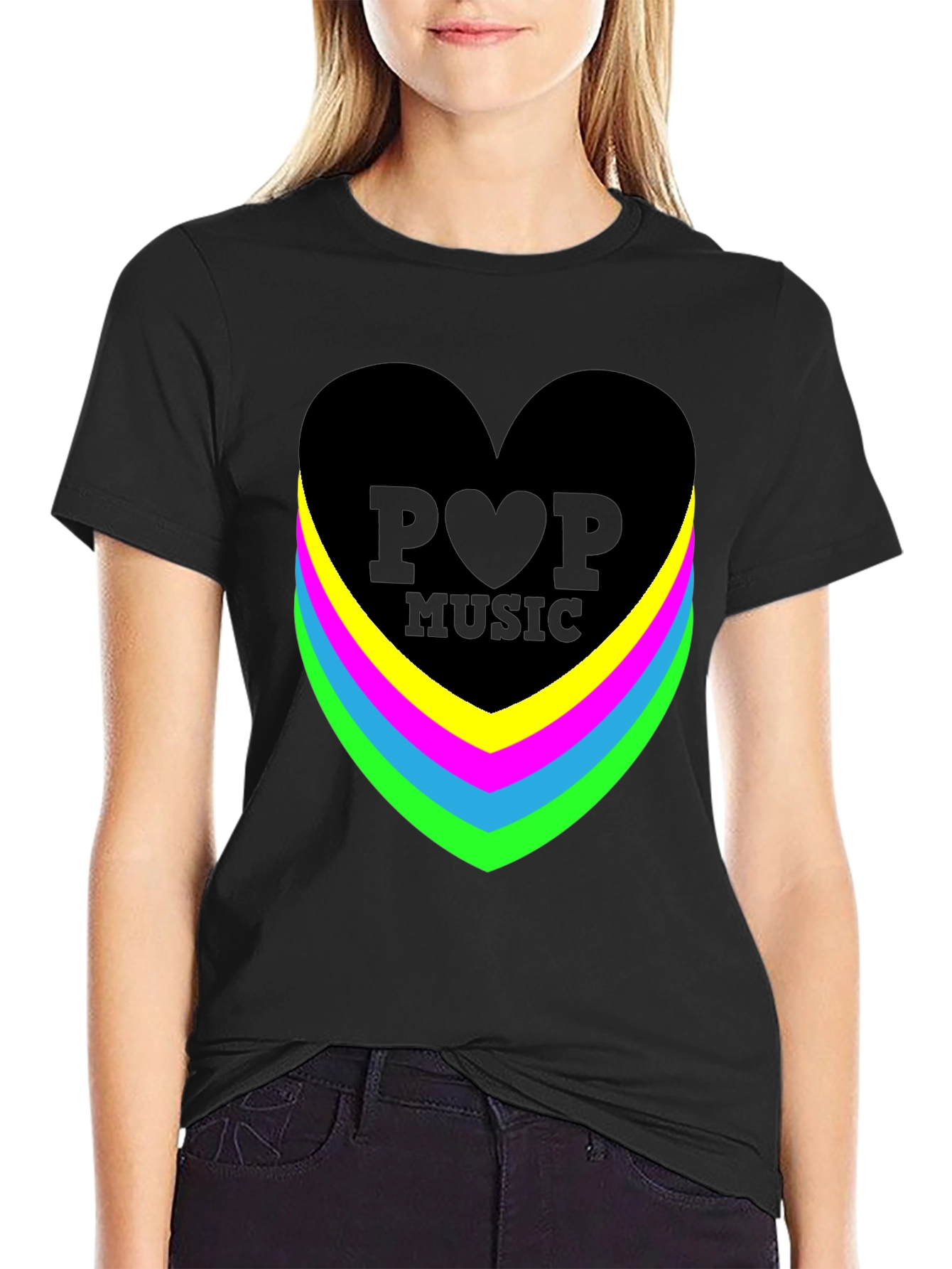 Pop Music Heart Graphic Black T-Shirt