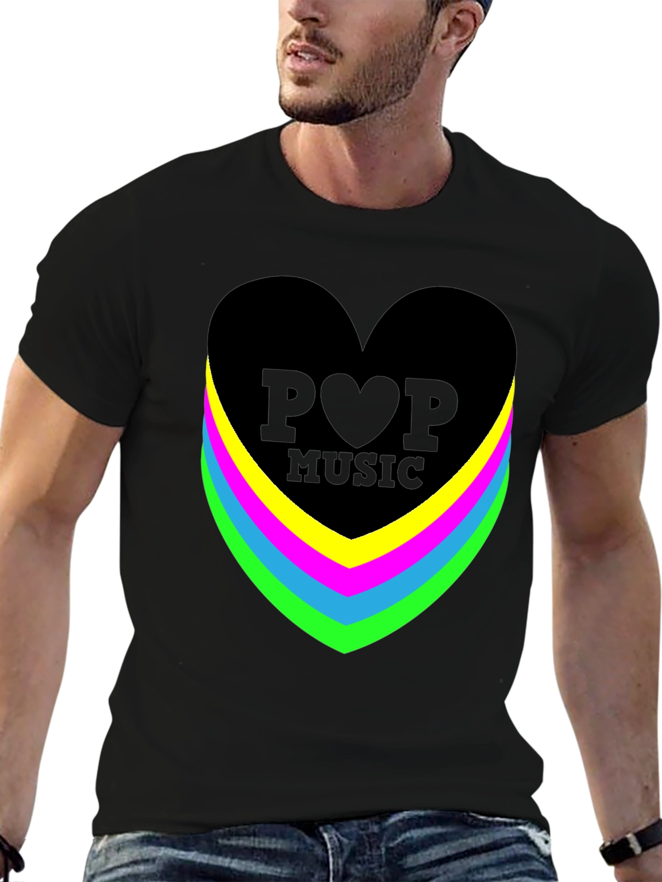 Pop Music Heart Graphic Black T-Shirt