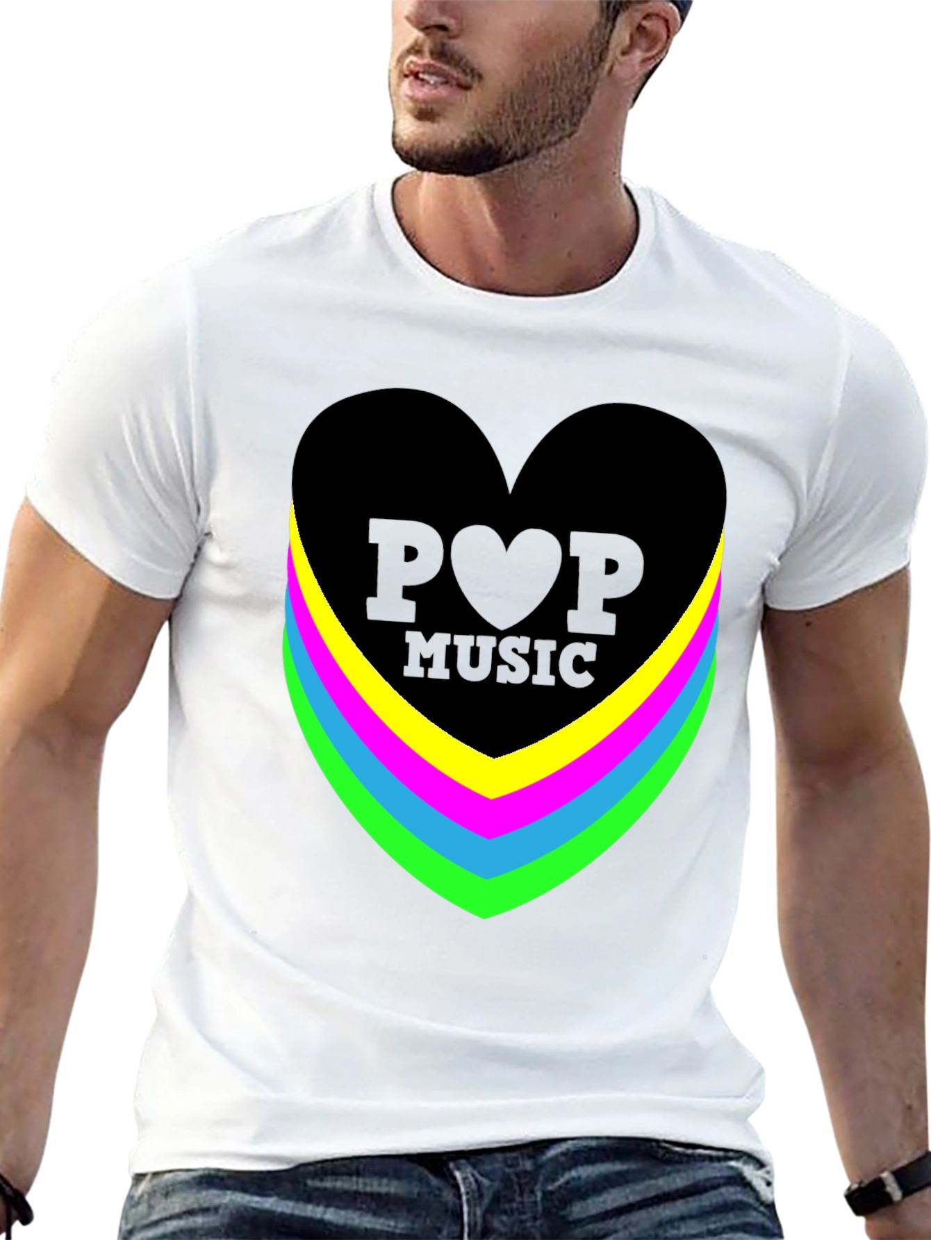 Pop Music Heart Graphic Black T-Shirt
