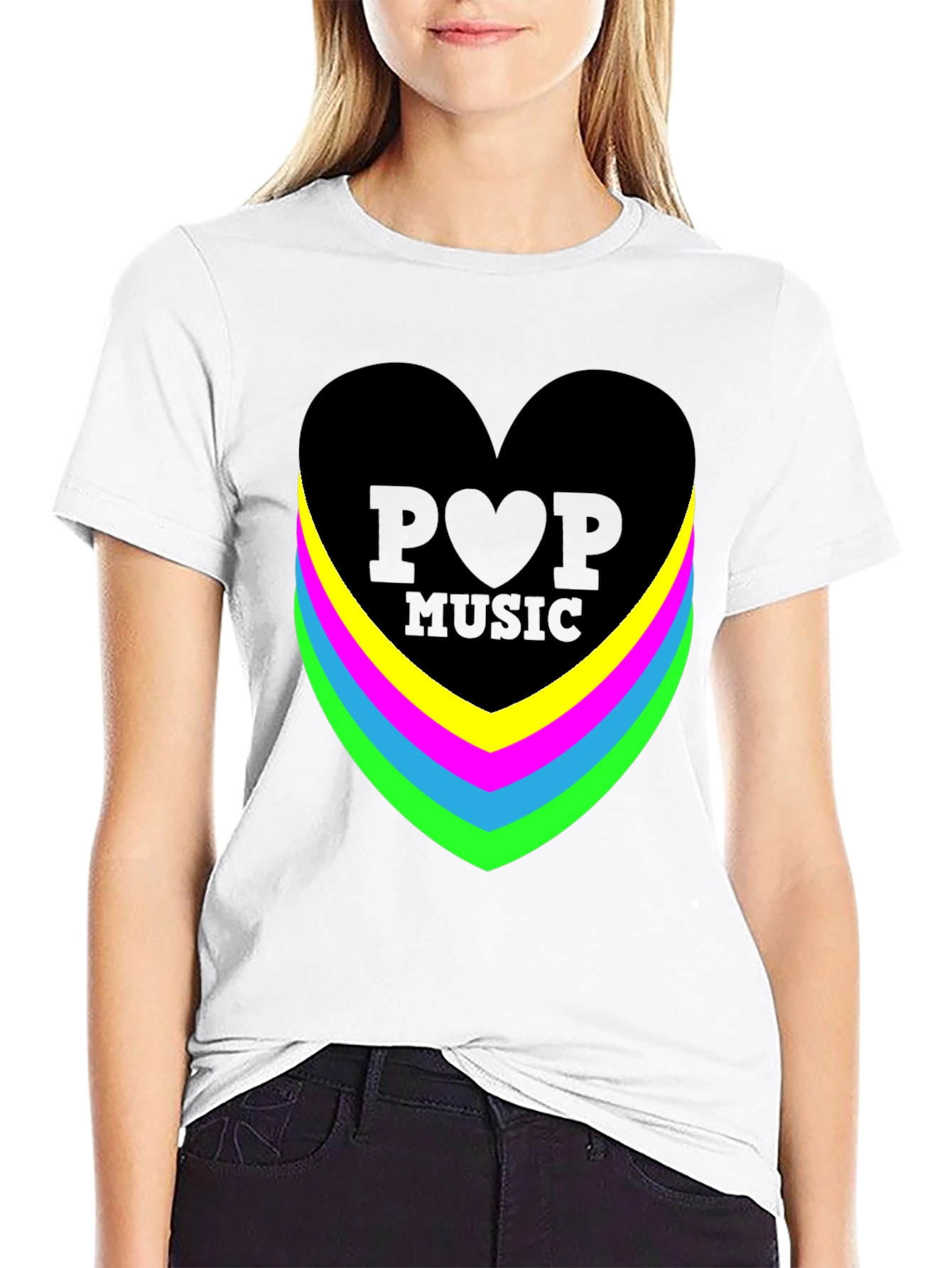 Pop Music Heart Graphic Black T-Shirt