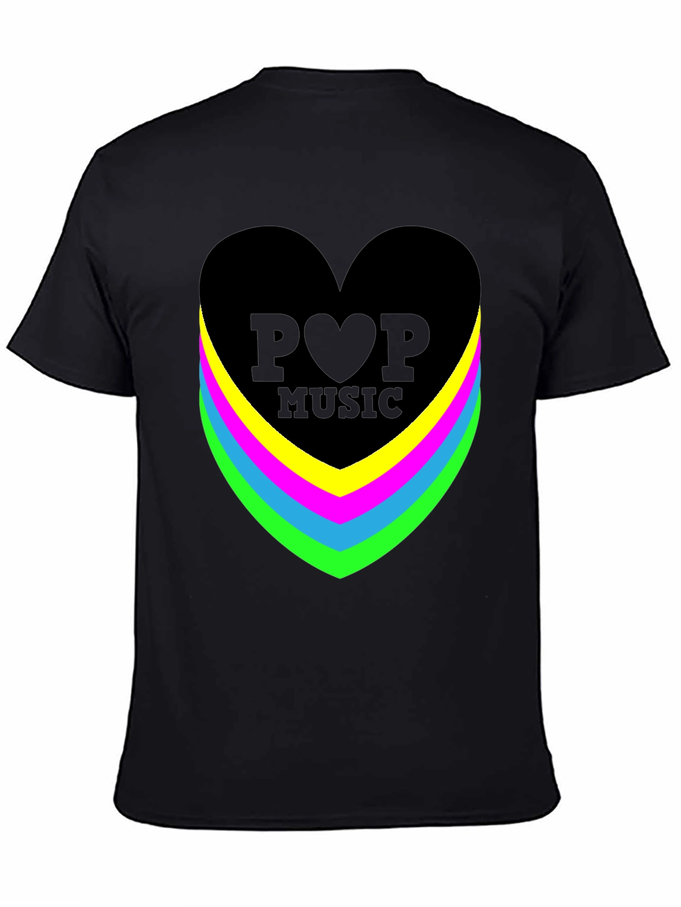 Pop Music Heart Graphic Black T-Shirt