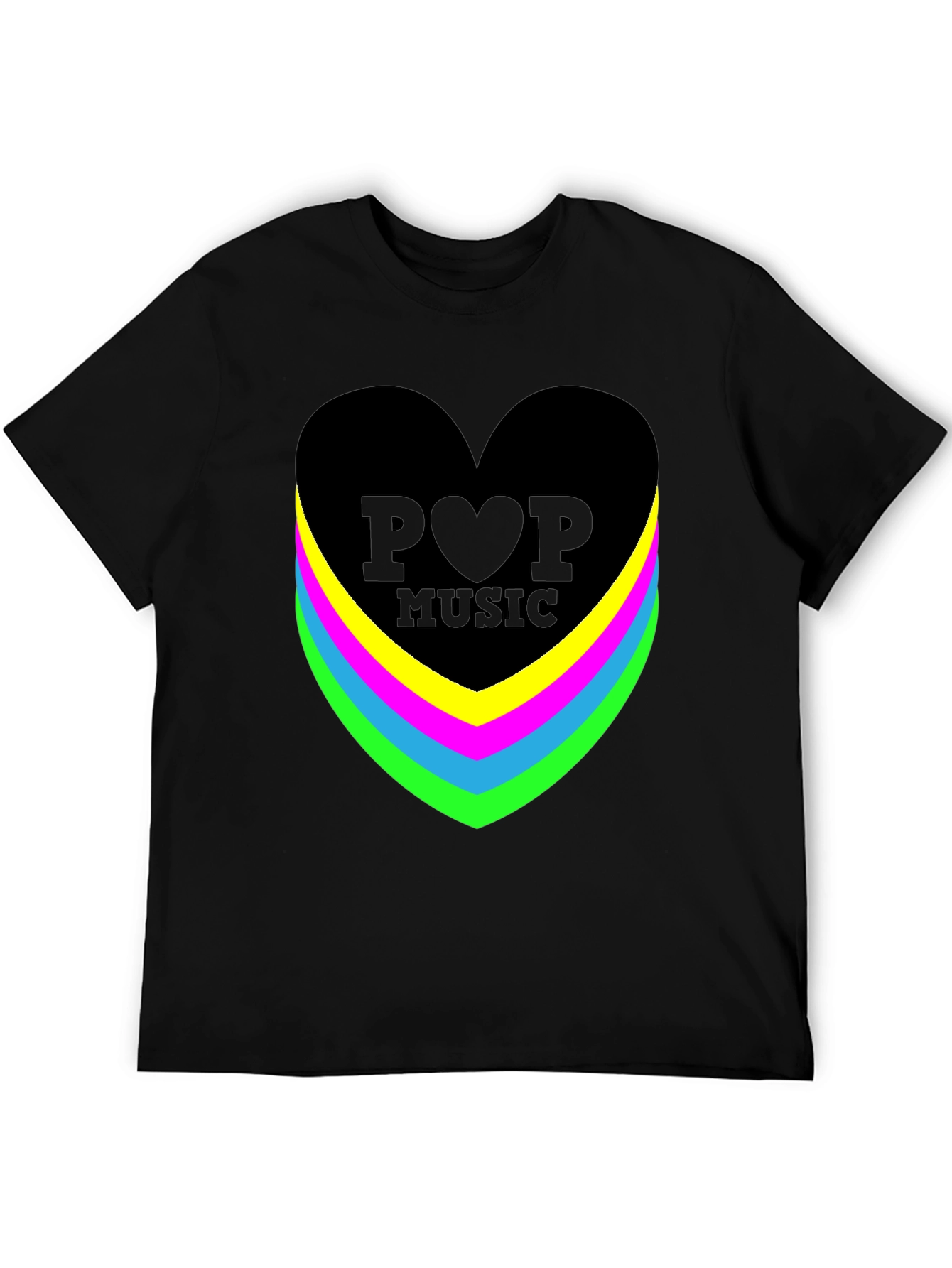 Pop Music Heart Graphic Black T-Shirt