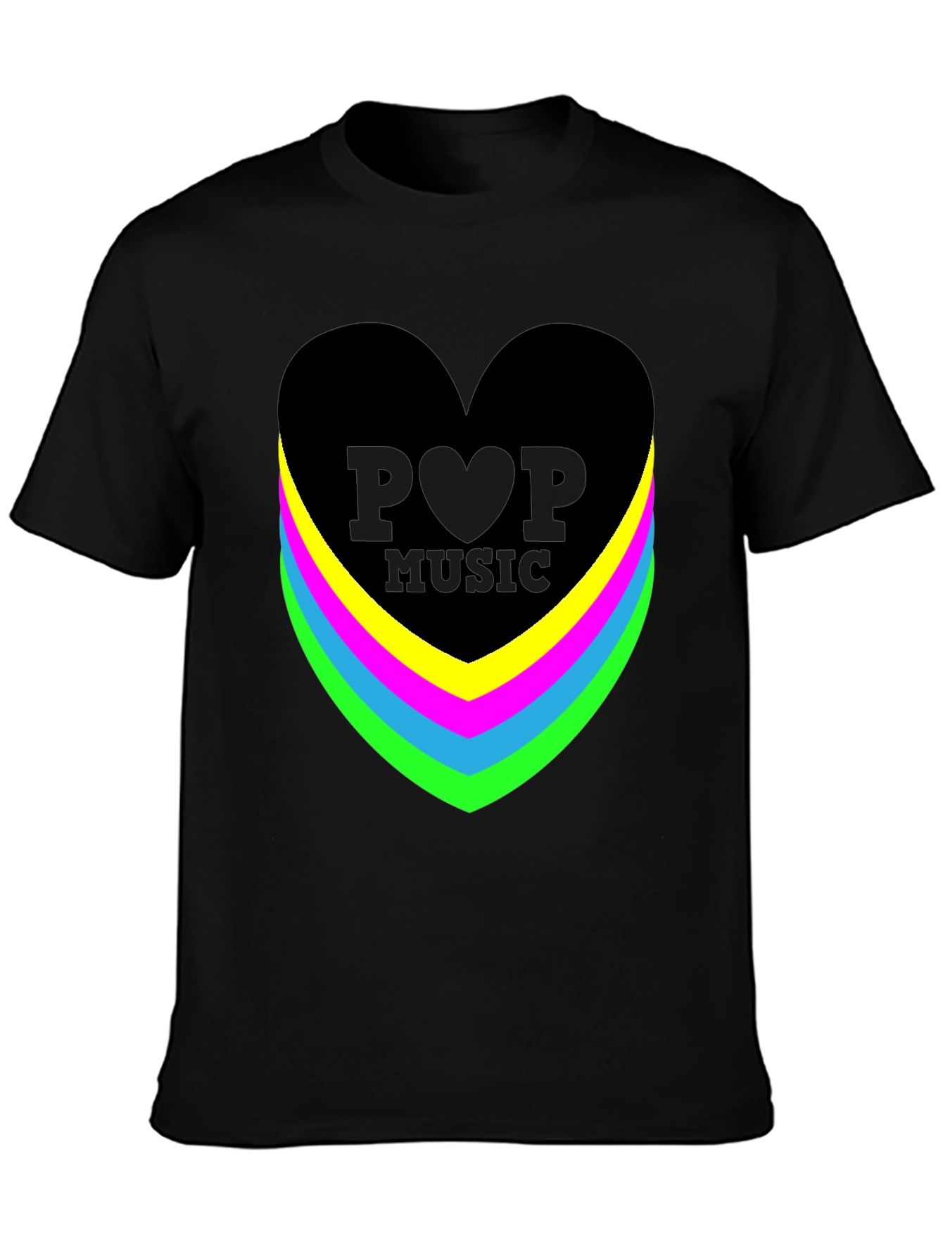 Pop Music Heart Graphic Black T-Shirt
