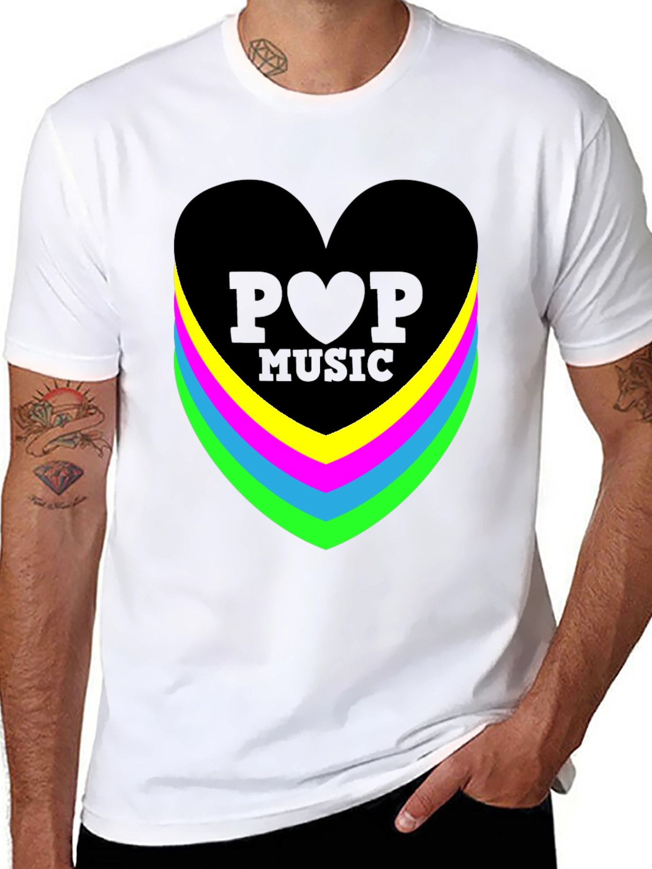 Pop Music Heart Graphic Black T-Shirt