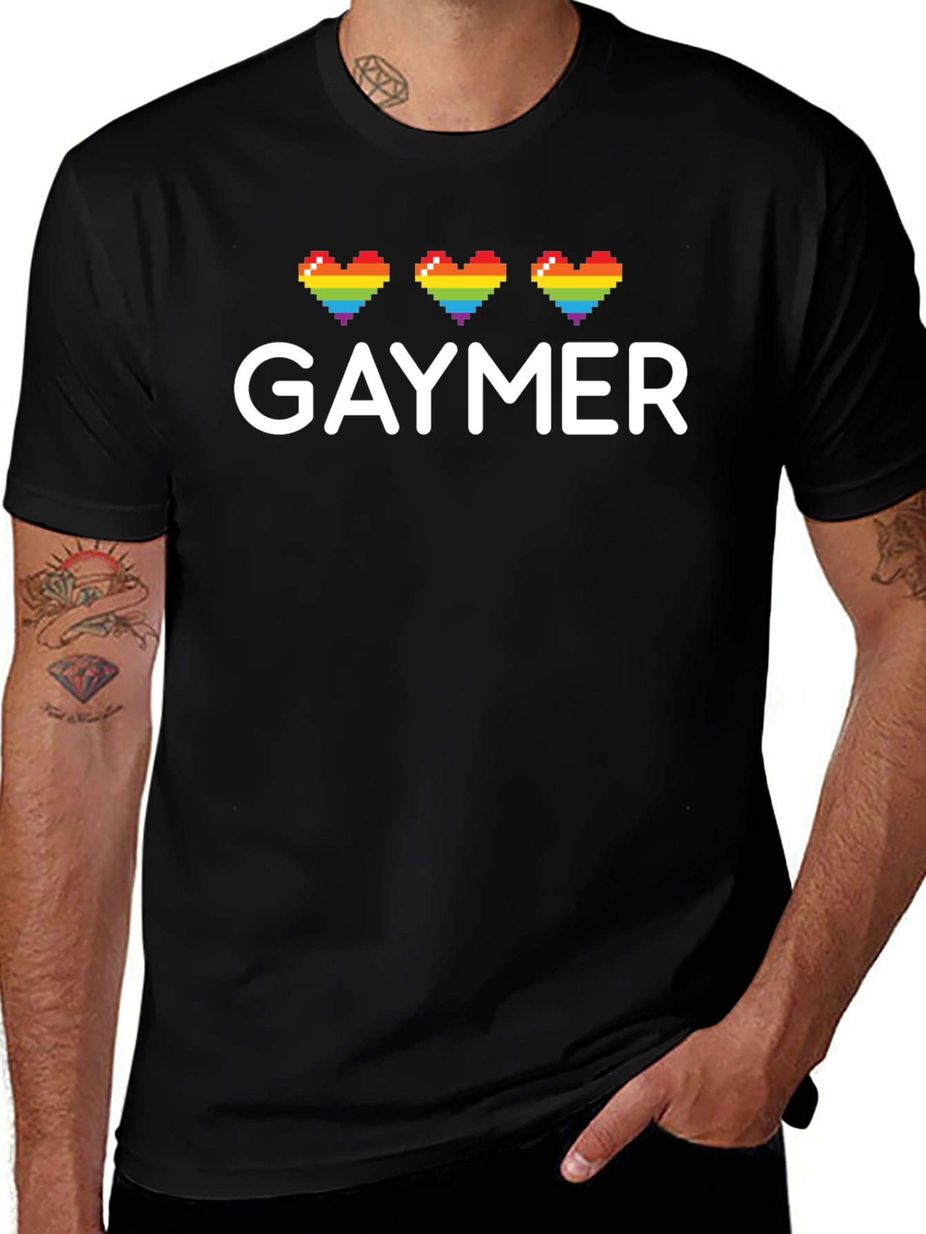 Gaymer Rainbow Heart Pixel Tee - LGBTQ+ Pride Shirt