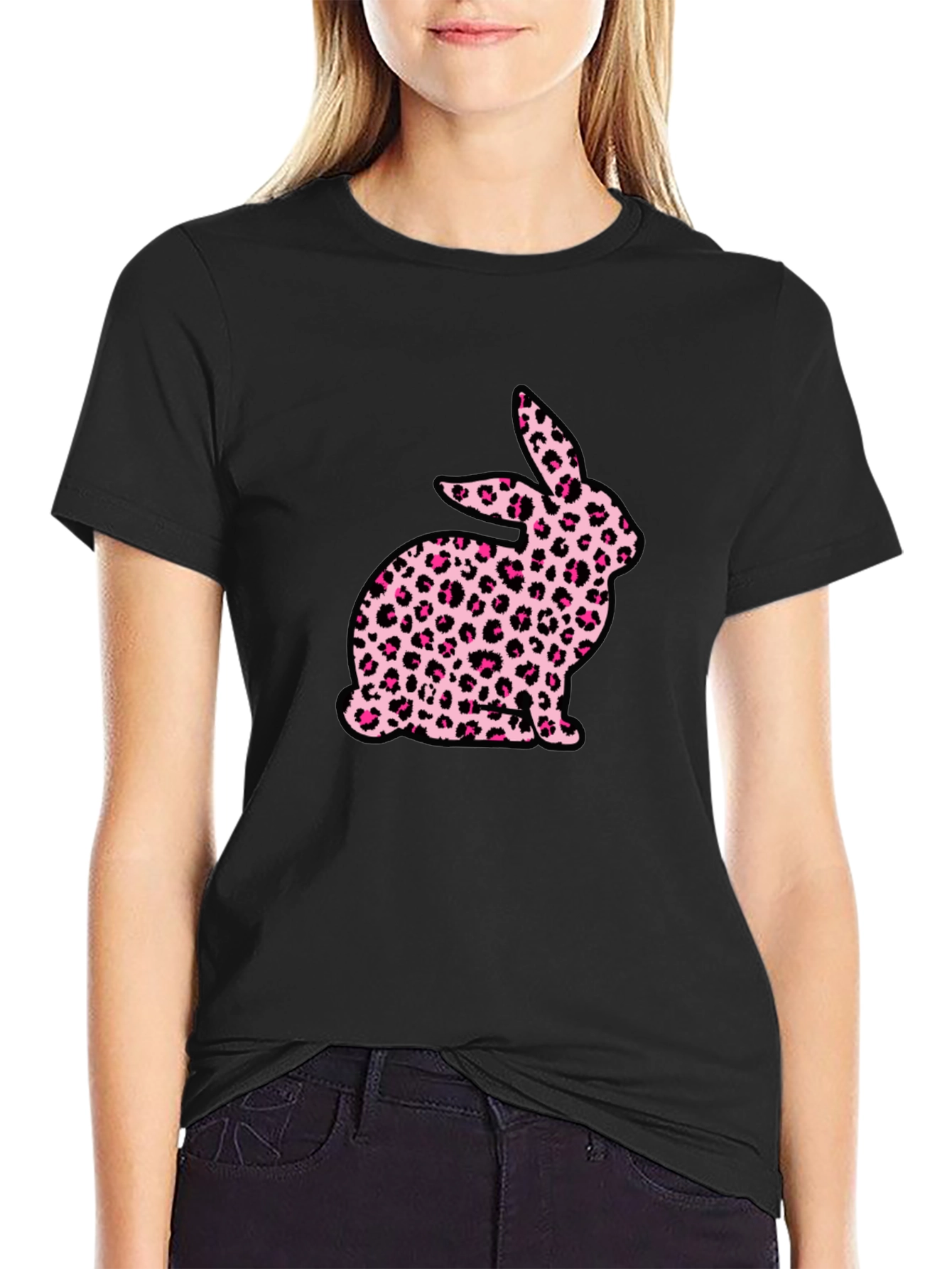 Leopard Print Bunny Graphic T-Shirt