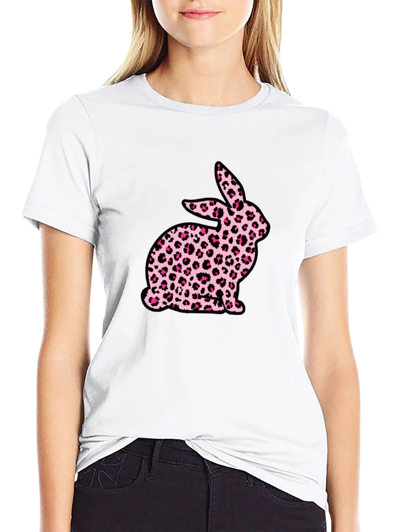 Leopard Print Bunny Graphic T-Shirt