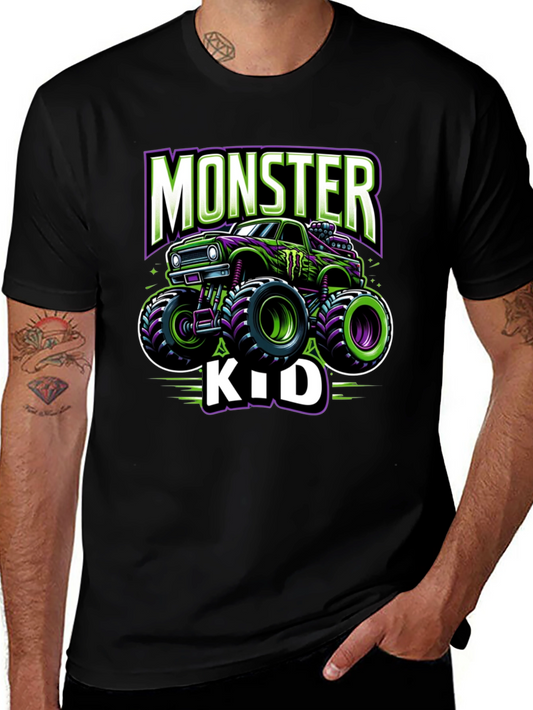 Monster Truck Kids T-Shirt - Green and Purple Design
