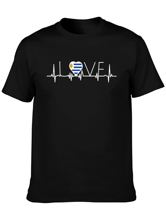 Uruguay Flag Heartbeat LOVE Graphic T-Shirt