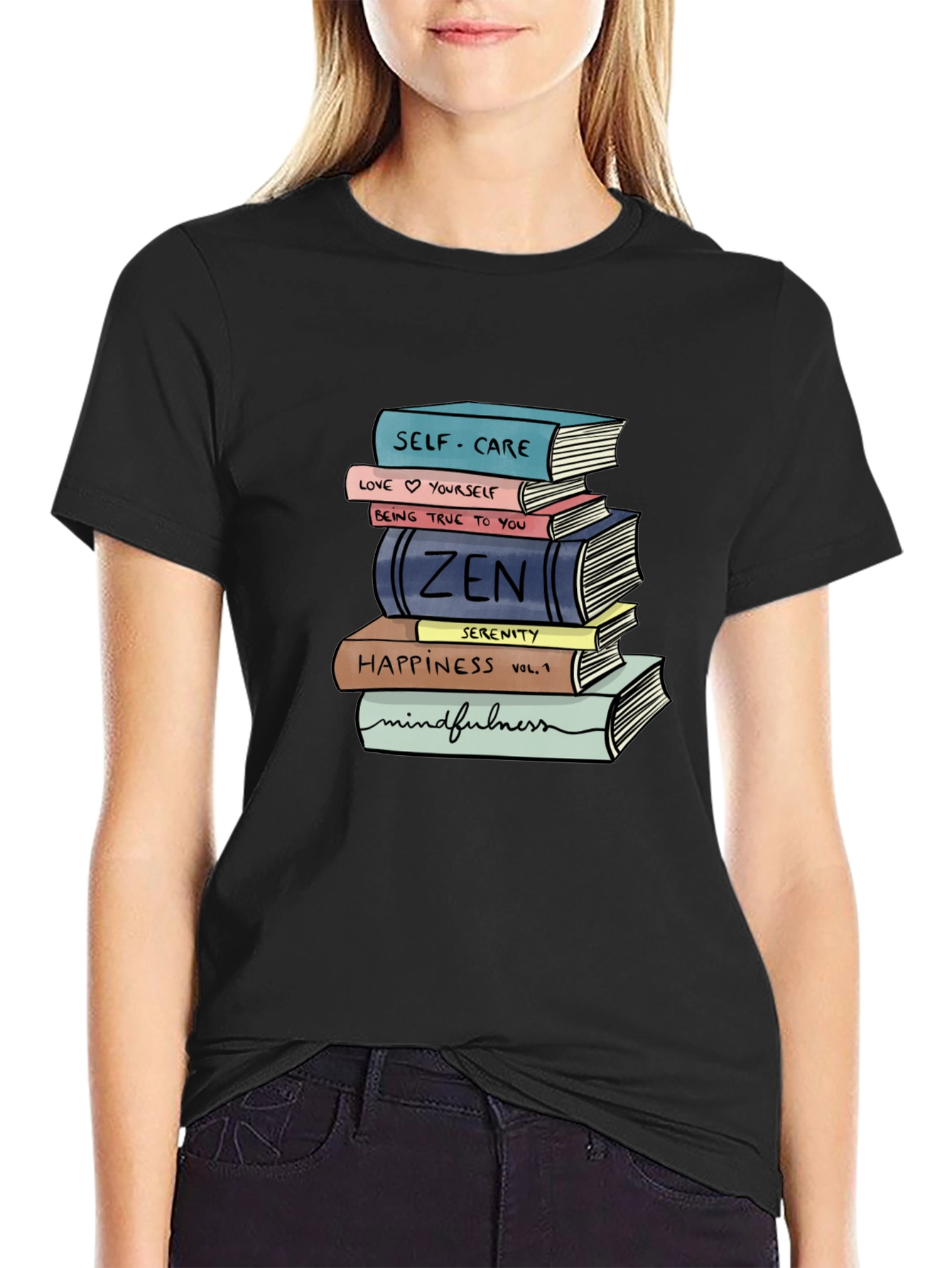 Stack of Books T-Shirt - Self-Care Zen Mindfulness