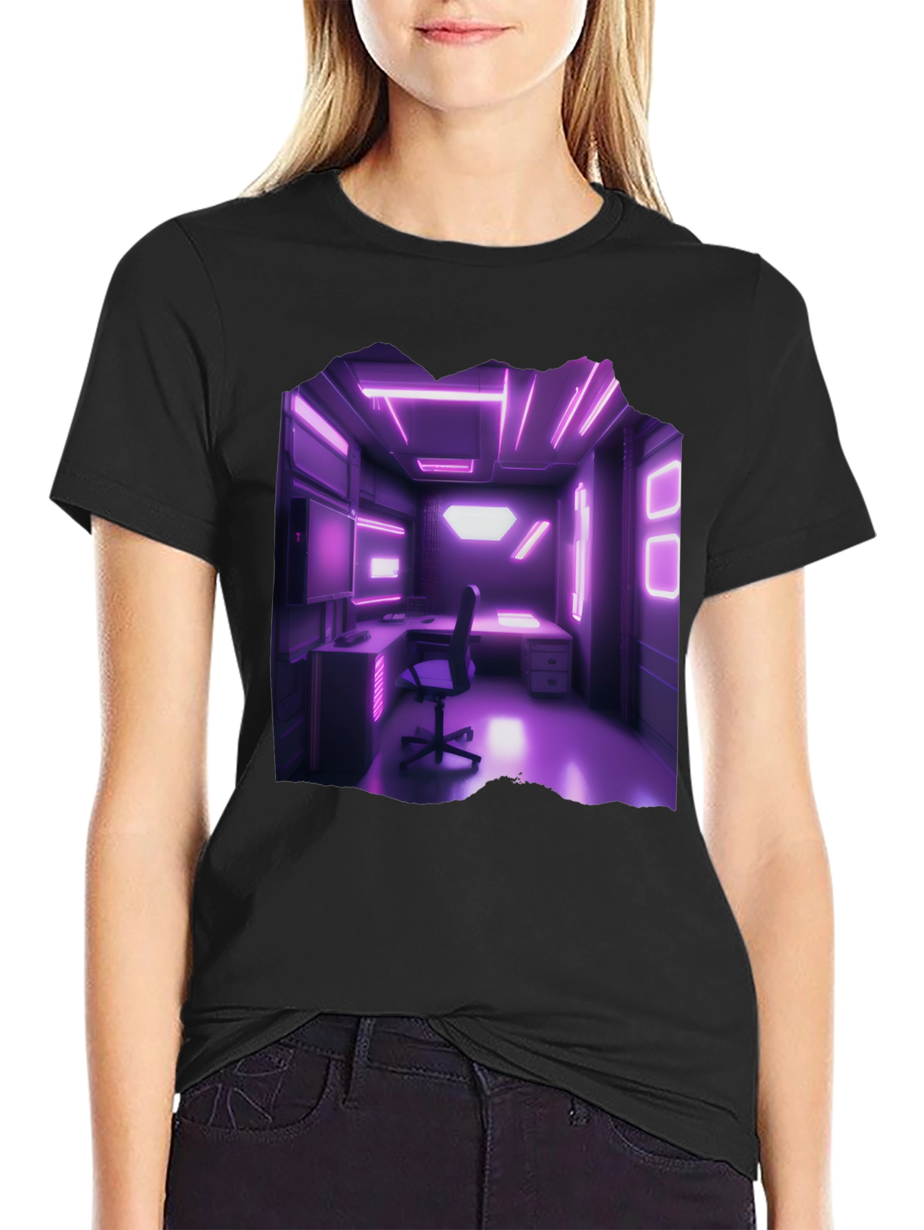 Cyberpunk Room T-Shirt Neon Lights Gaming Aesthetic