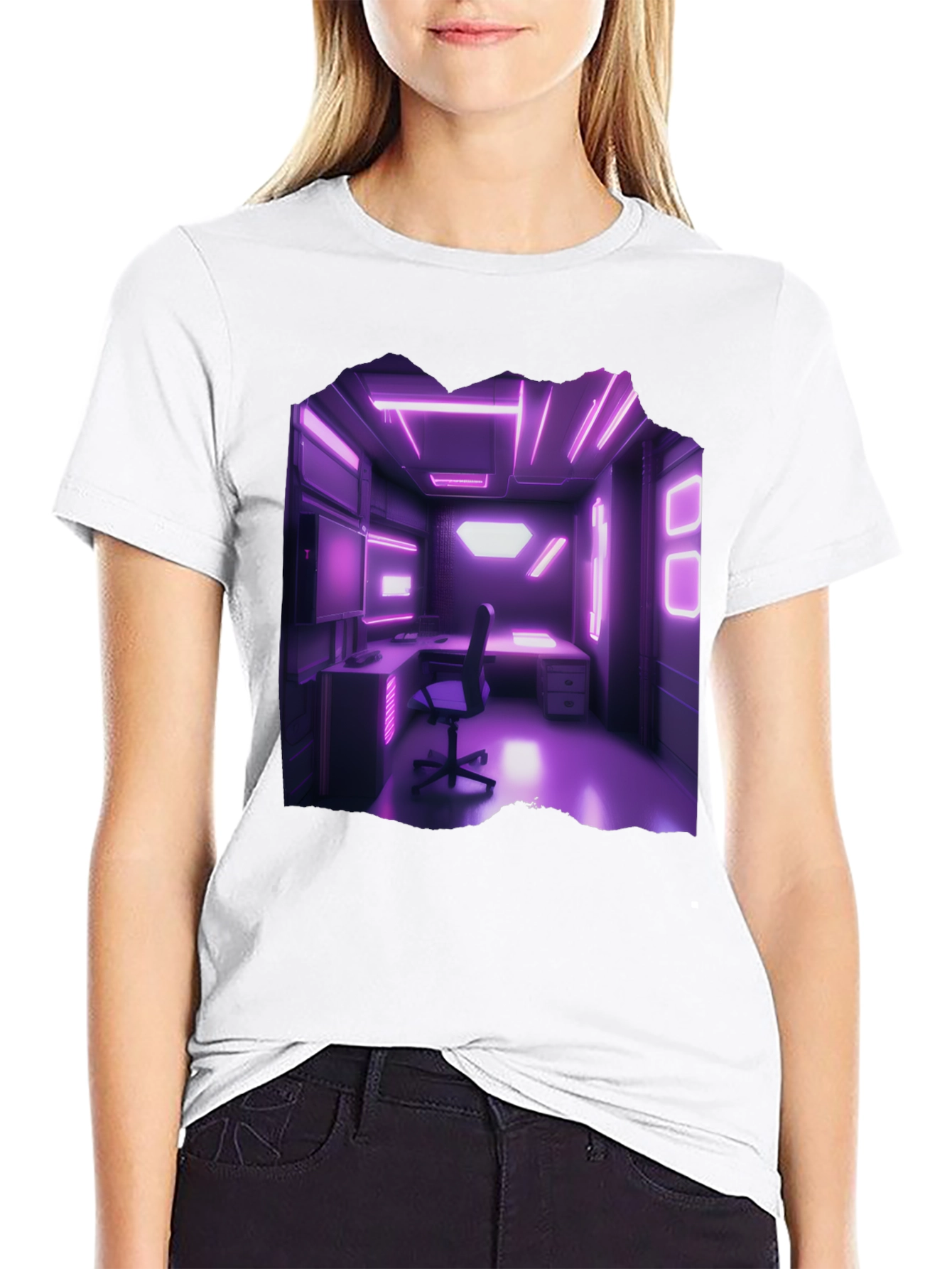 Cyberpunk Room T-Shirt Neon Lights Gaming Aesthetic