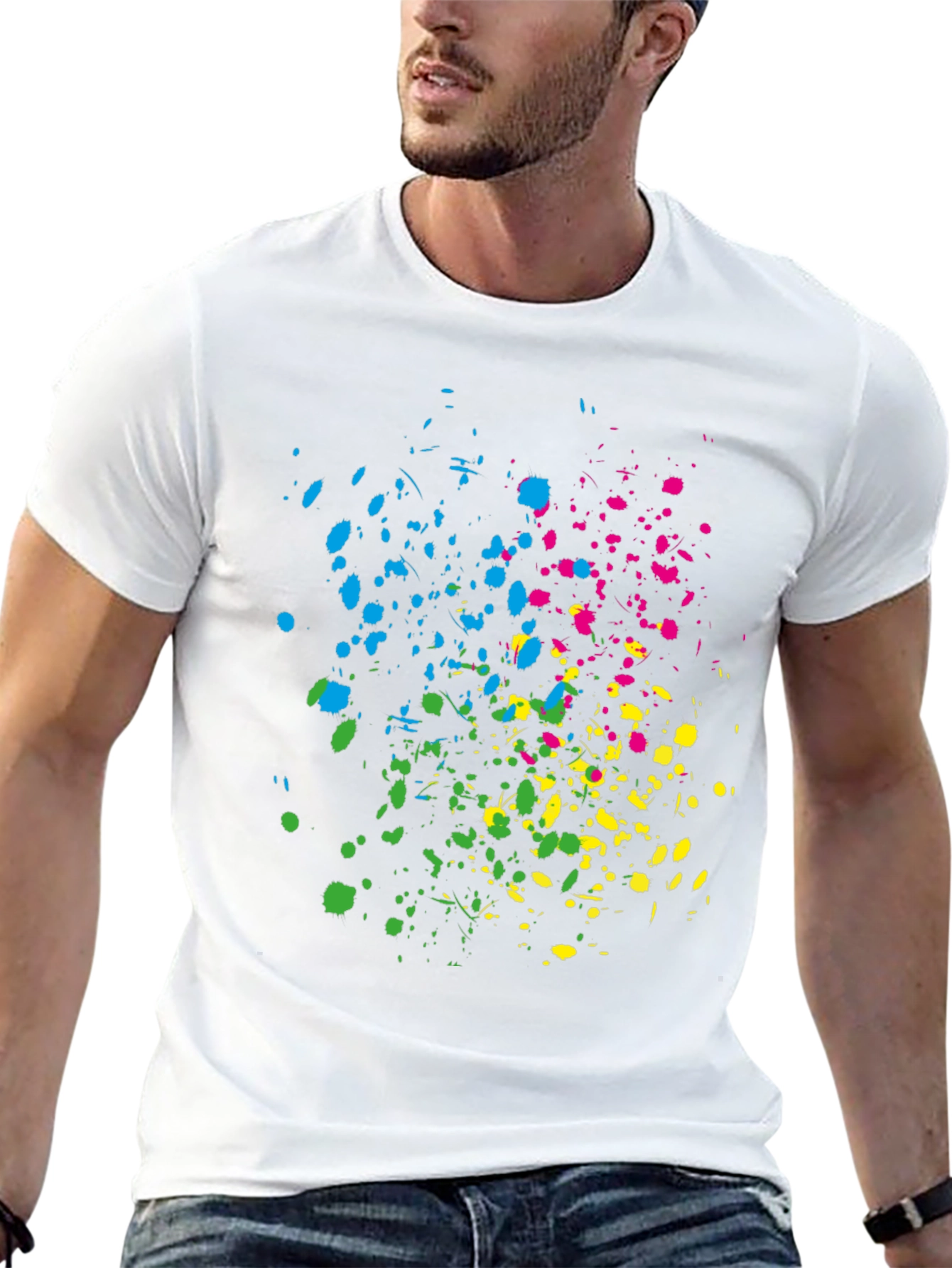 Vibrant Splatter Print Black T-Shirt