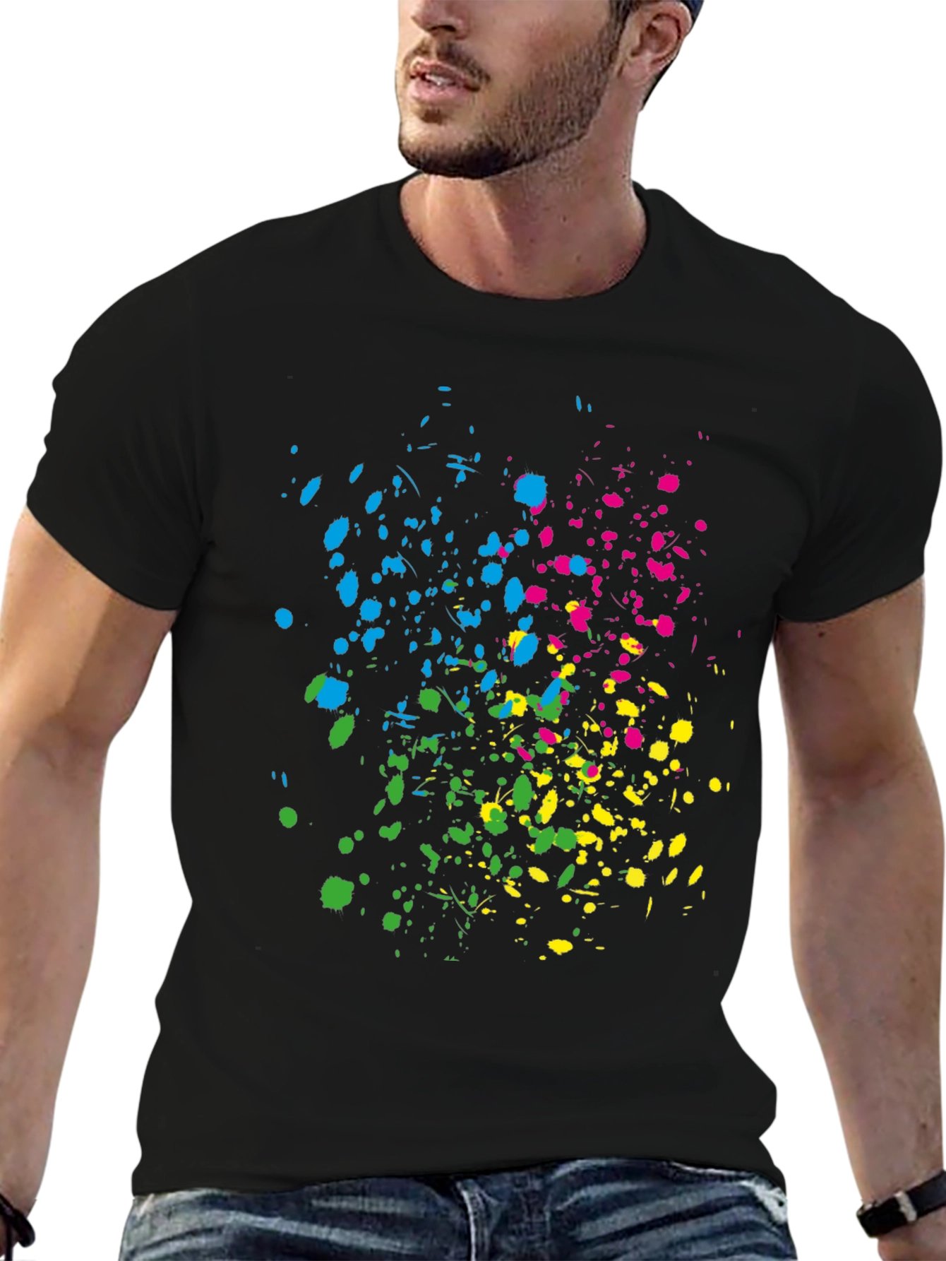 Vibrant Splatter Print Black T-Shirt