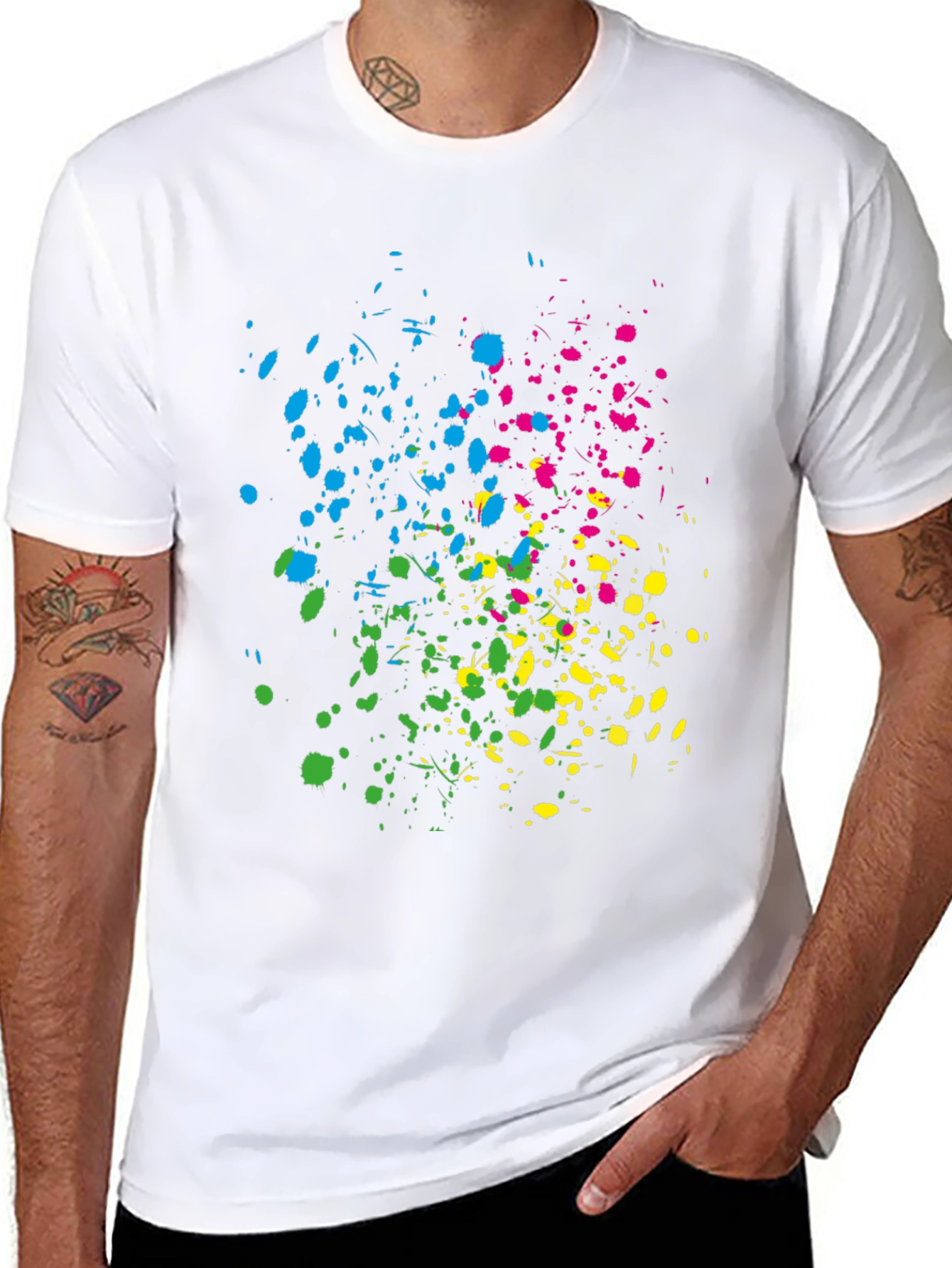 Vibrant Splatter Print Black T-Shirt