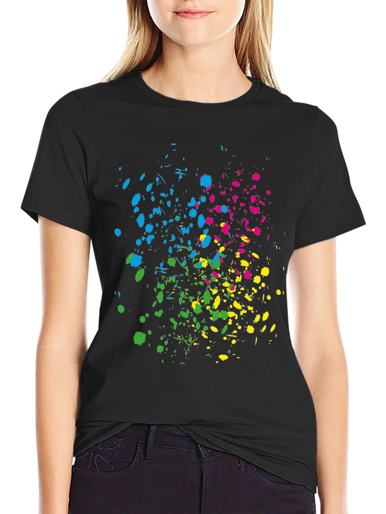 Vibrant Splatter Print Black T-Shirt