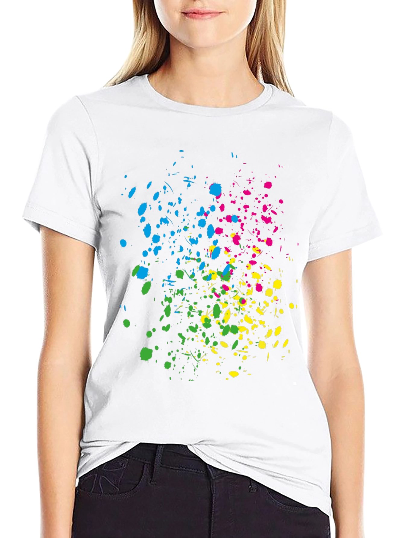 Vibrant Splatter Print Black T-Shirt