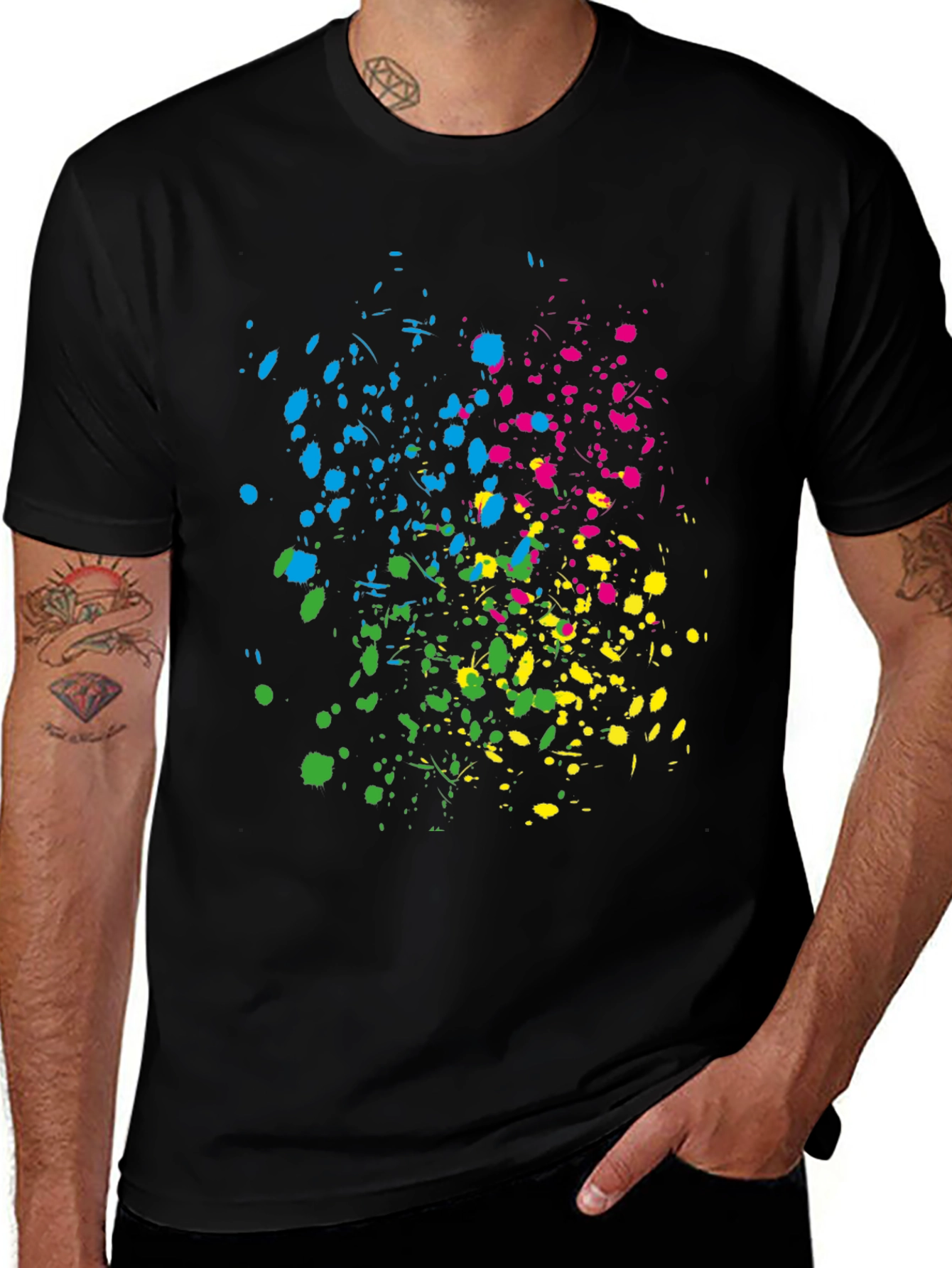 Vibrant Splatter Print Black T-Shirt