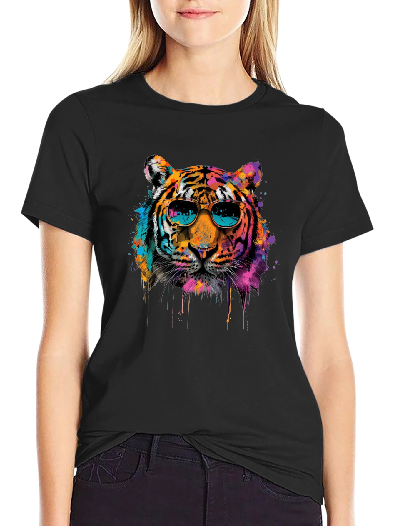 Cool Tiger Graphic Print Black T-Shirt