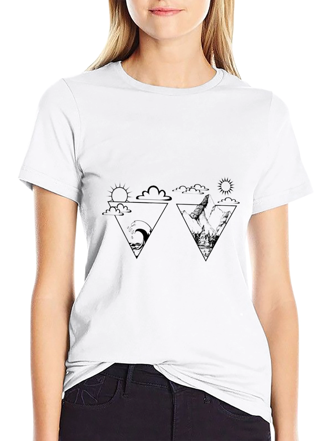 Geometric Nature Print Black T-Shirt