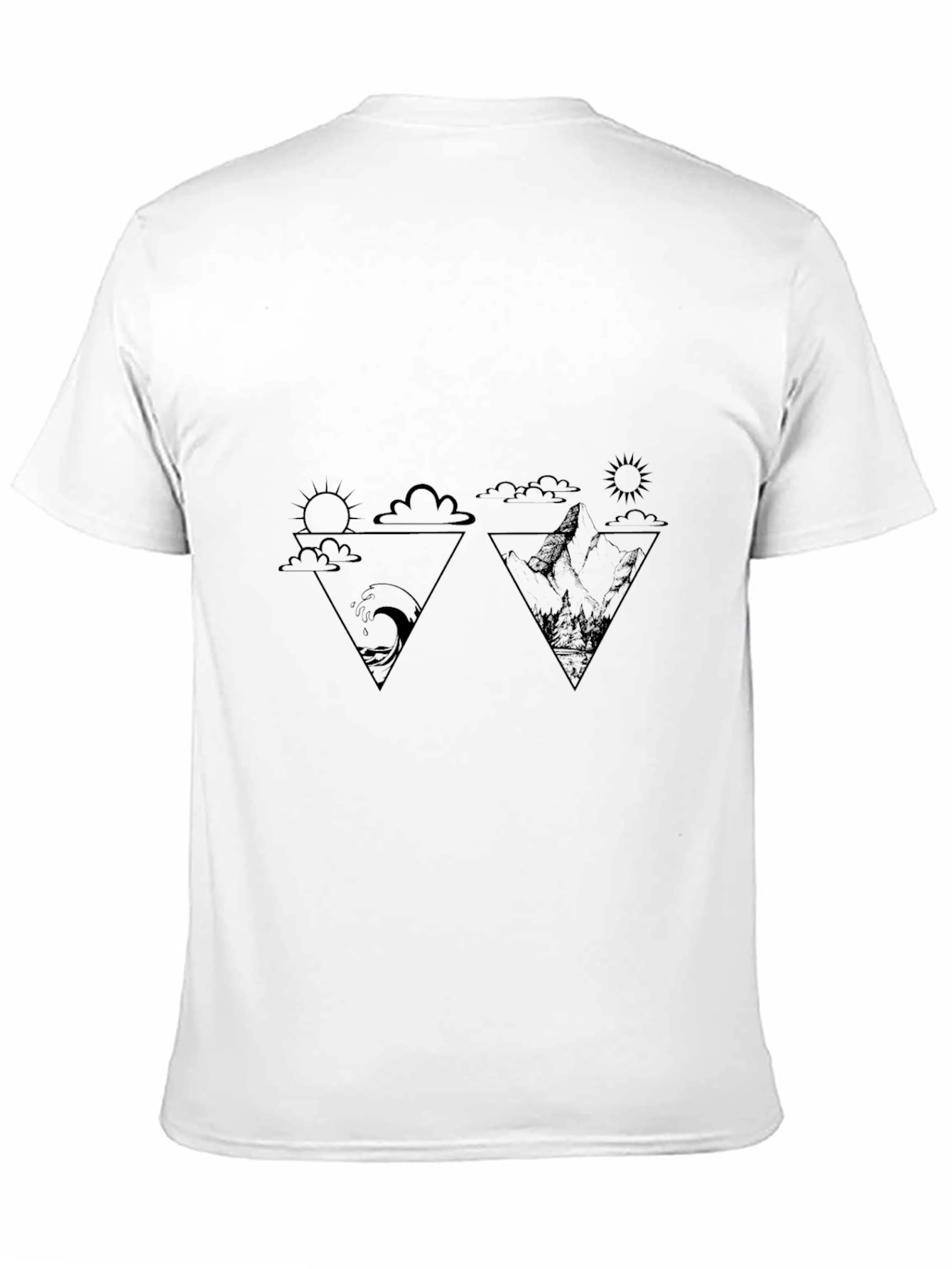 Geometric Nature Print Black T-Shirt