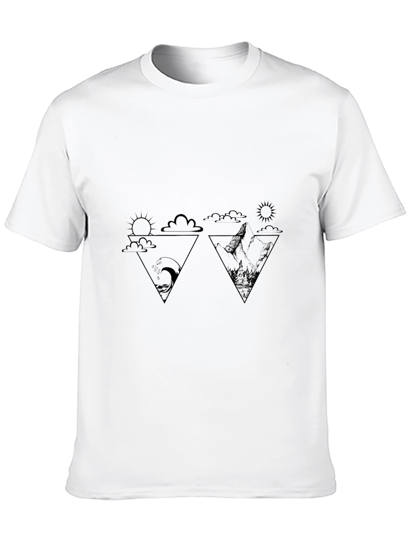 Geometric Nature Print Black T-Shirt