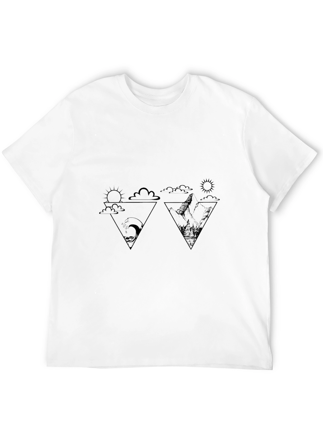 Geometric Nature Print Black T-Shirt