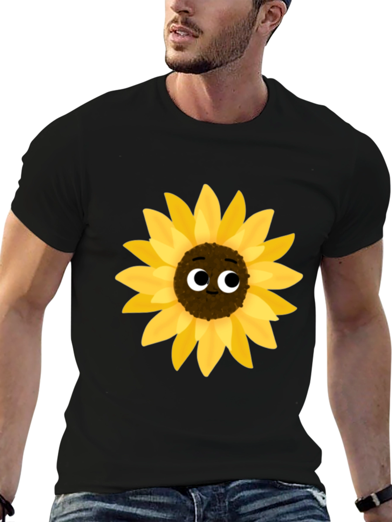 Sunflower Cartoon Graphic Black T-Shirt