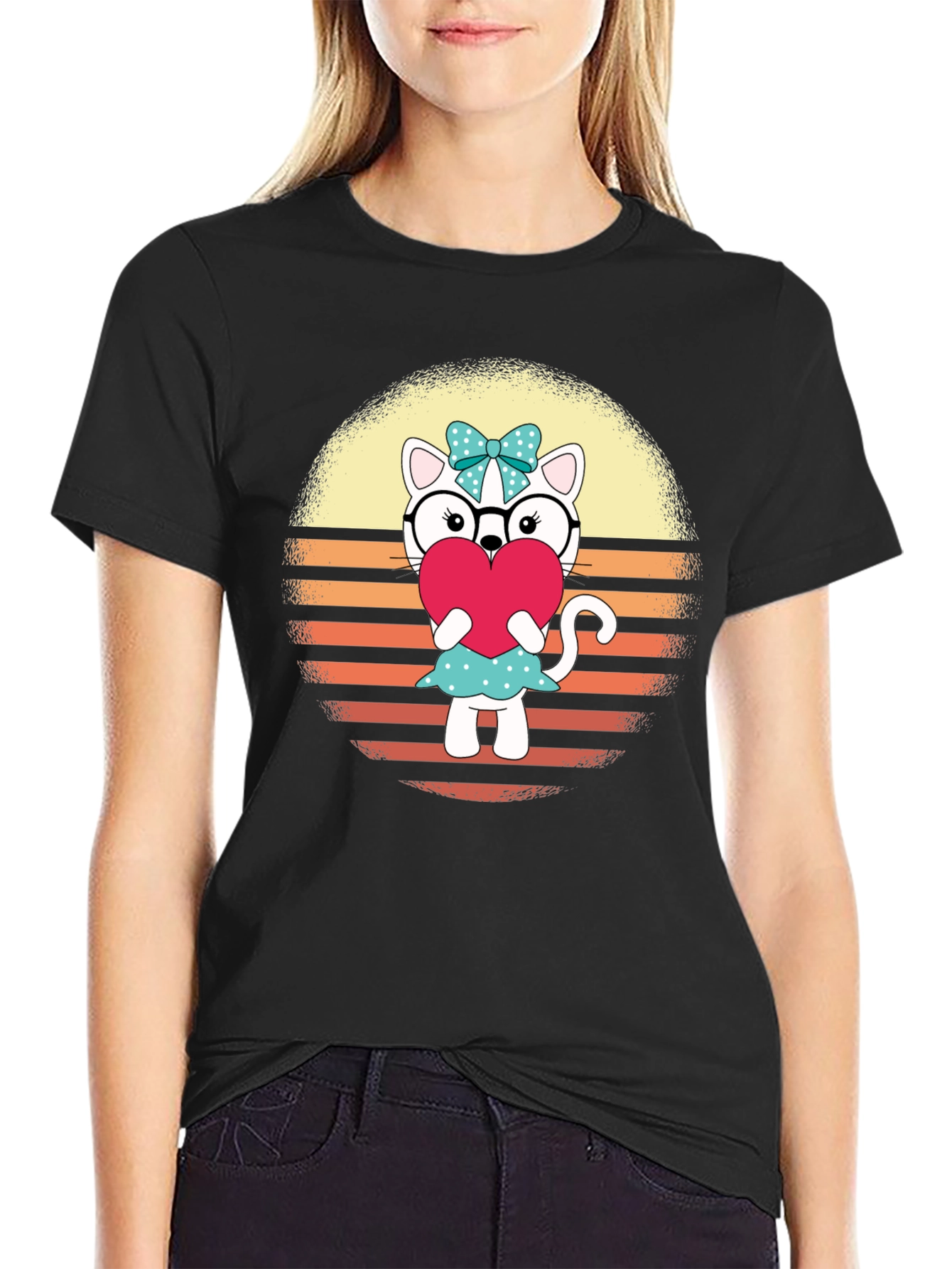 Cute Cat Heart T-Shirt - Fun Retro Design
