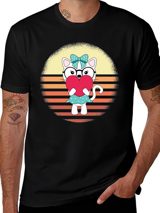 Cute Cat Heart T-Shirt - Fun Retro Design