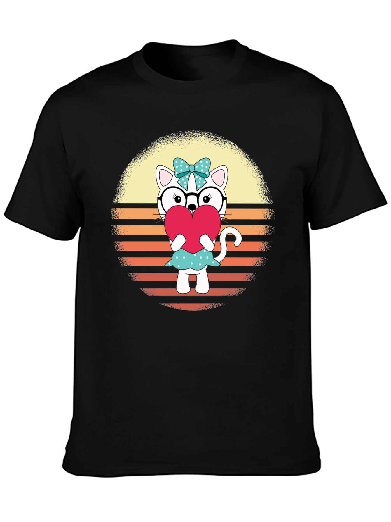 Cute Cat Heart T-Shirt - Fun Retro Design