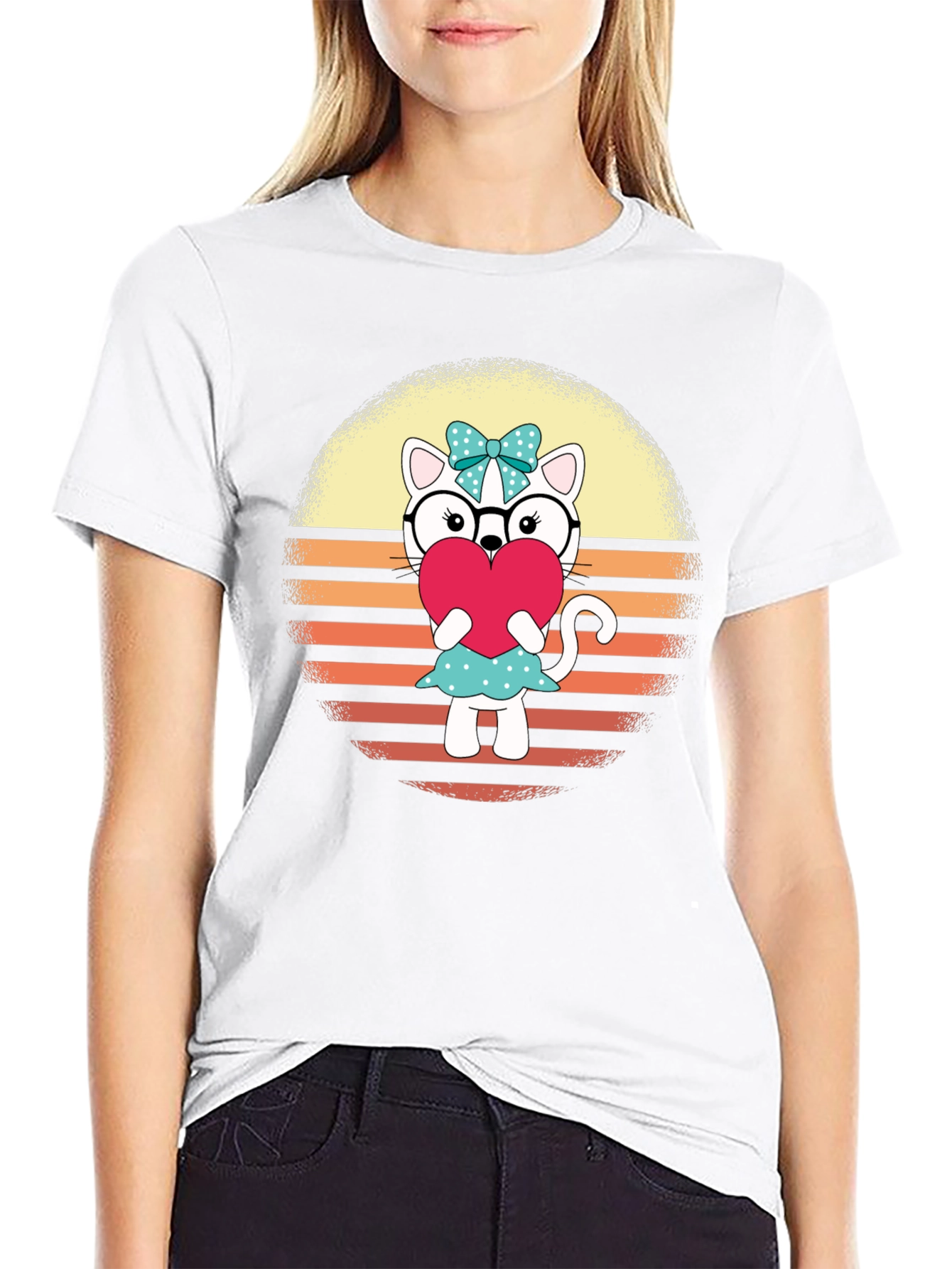 Cute Cat Heart T-Shirt - Fun Retro Design