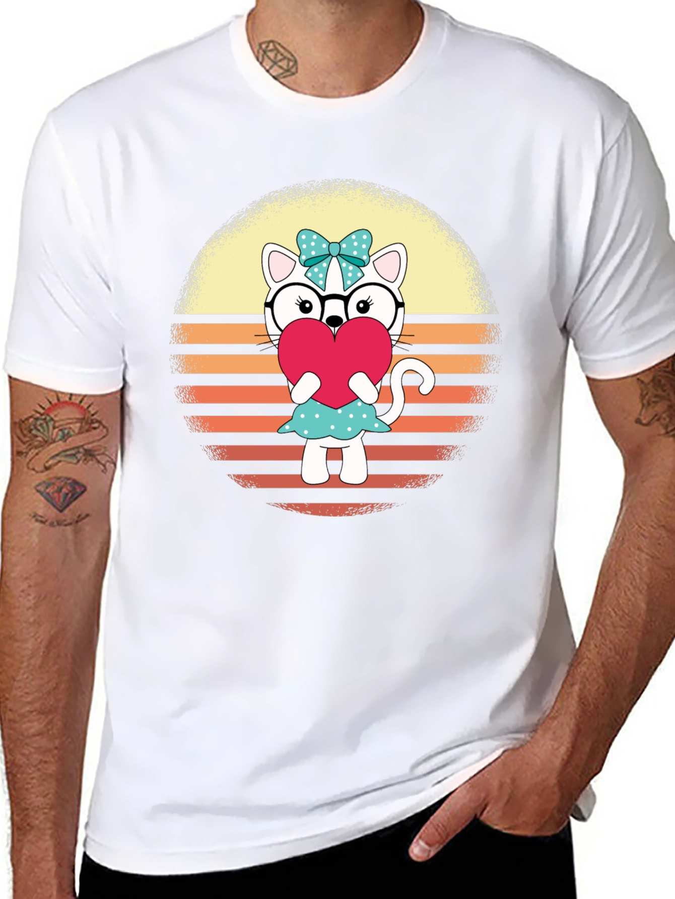 Cute Cat Heart T-Shirt - Fun Retro Design