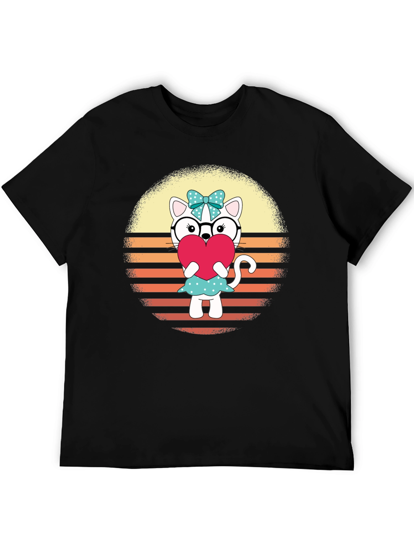 Cute Cat Heart T-Shirt - Fun Retro Design