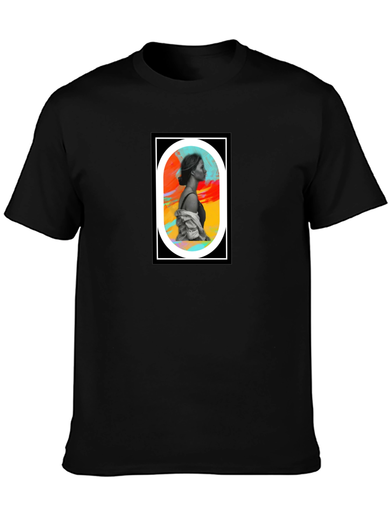 Abstract Woman Portrait Graphic Tee - Black